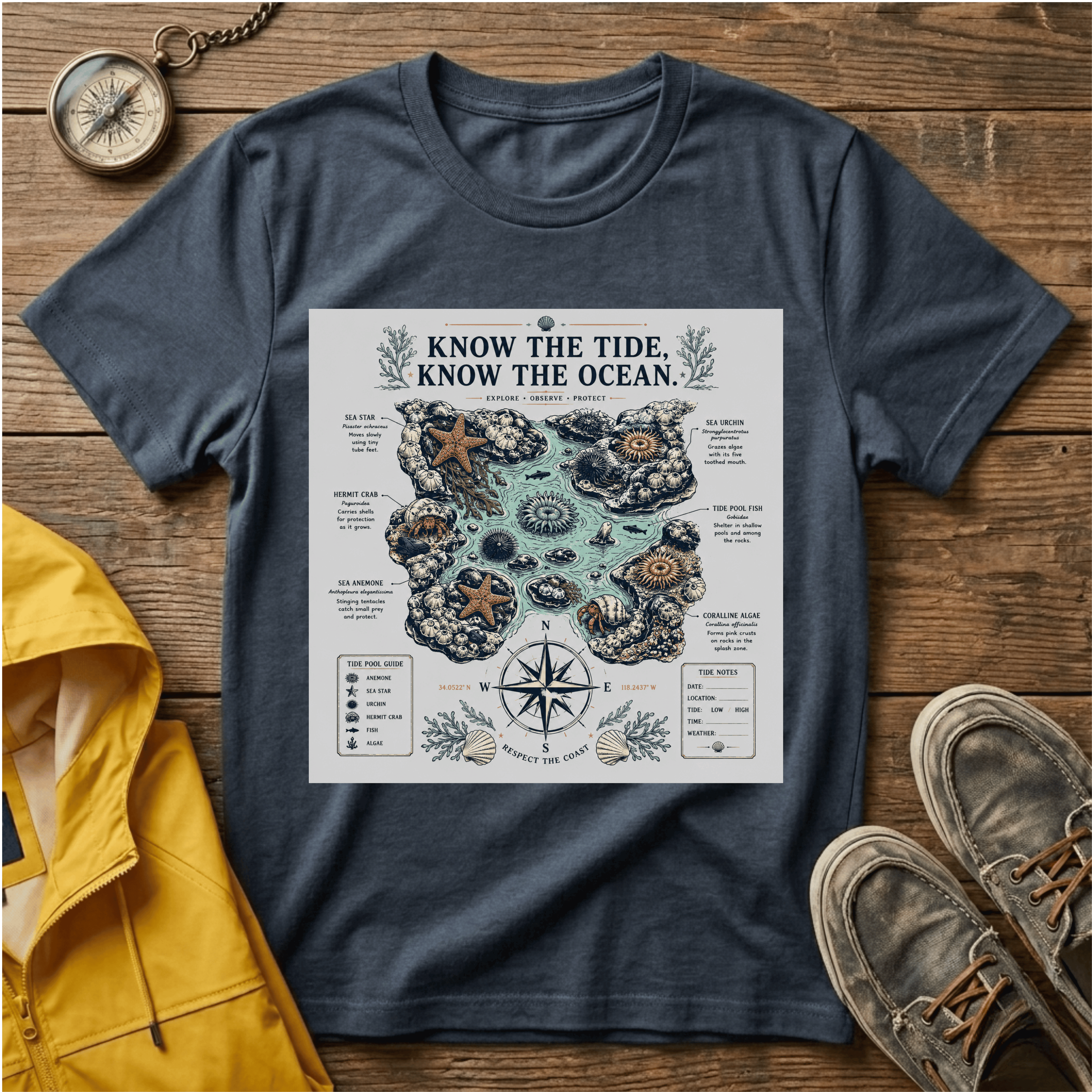 T-Shirt — "Know the Tide, Know the Ocean" Nautical Map Tee