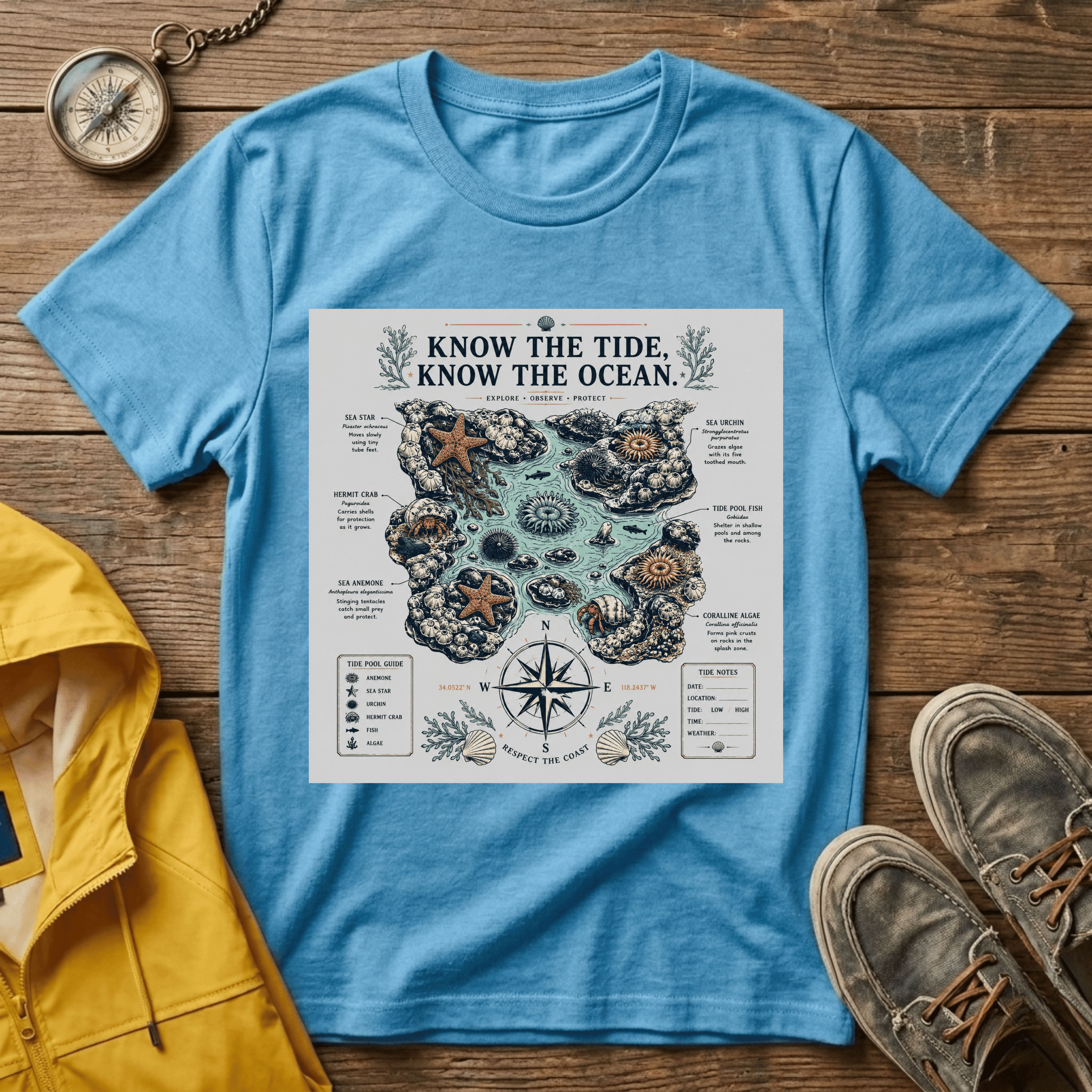 T-Shirt — "Know the Tide, Know the Ocean" Nautical Map Tee