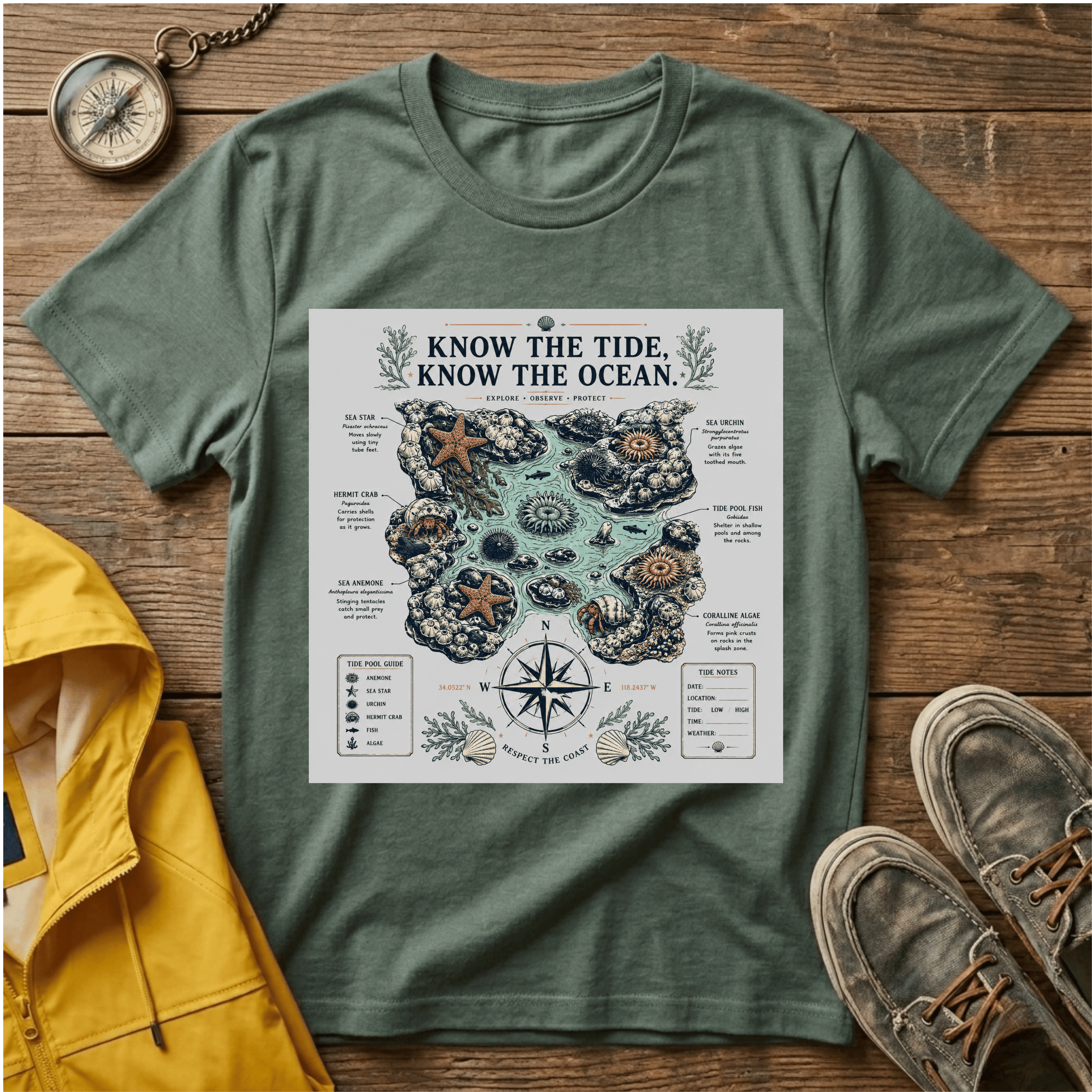 T-Shirt — "Know the Tide, Know the Ocean" Nautical Map Tee