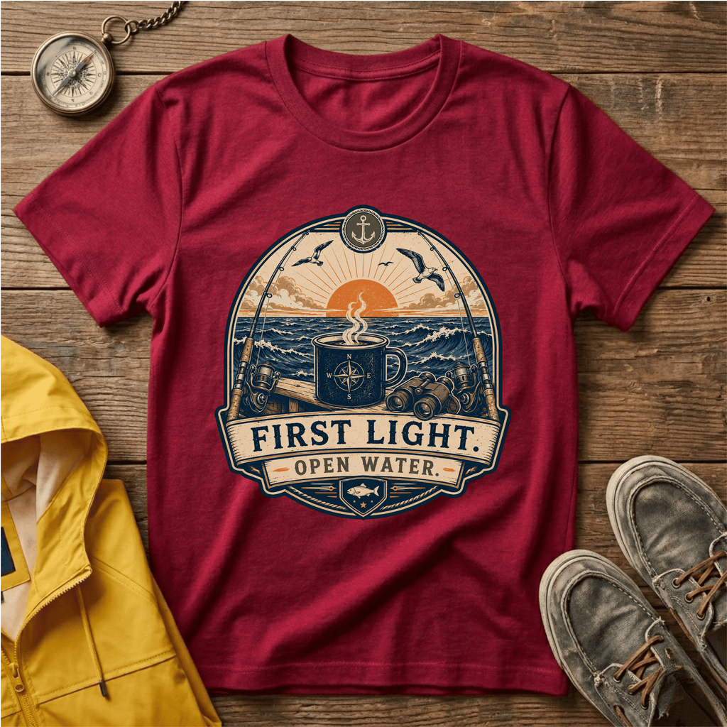 T-Shirt — "First Light Open Water" Sunrise Ocean Graphic Tee