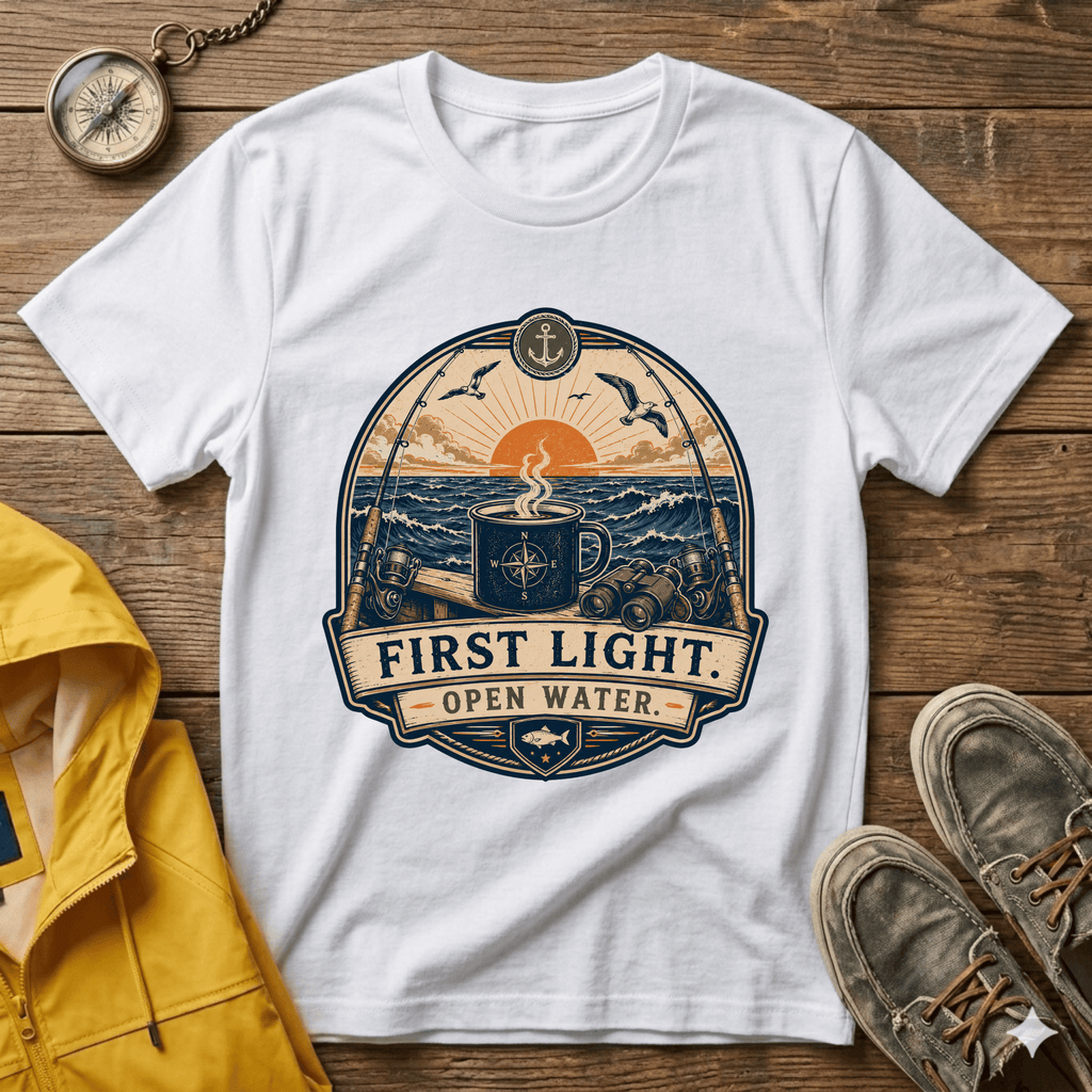 T-Shirt — "First Light Open Water" Sunrise Ocean Graphic Tee