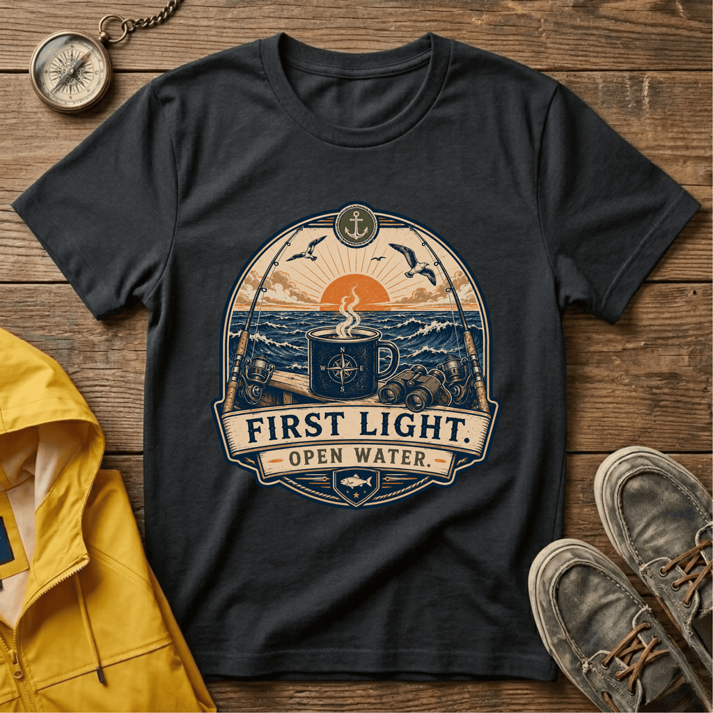 T-Shirt — "First Light Open Water" Sunrise Ocean Graphic Tee