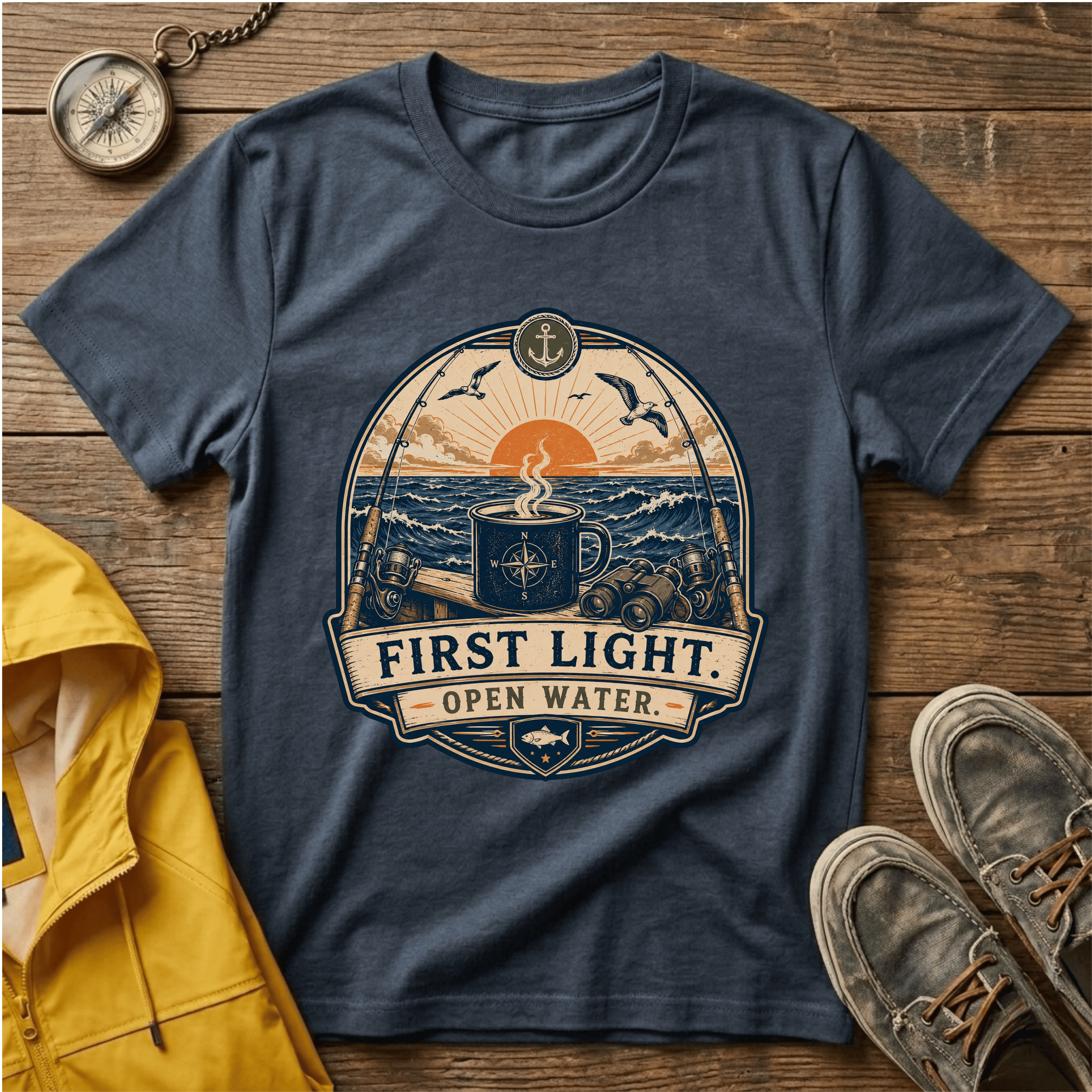 T-Shirt — "First Light Open Water" Sunrise Ocean Graphic Tee