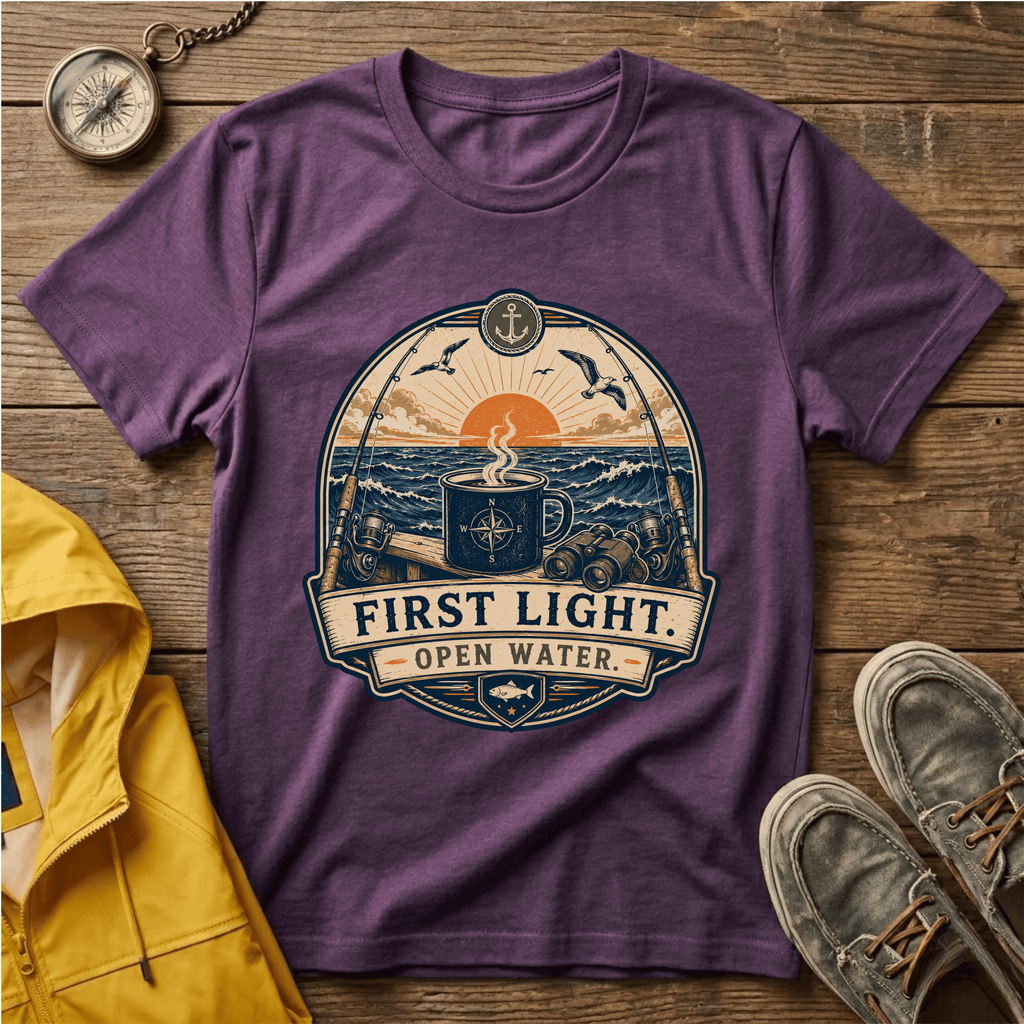 T-Shirt — "First Light Open Water" Sunrise Ocean Graphic Tee