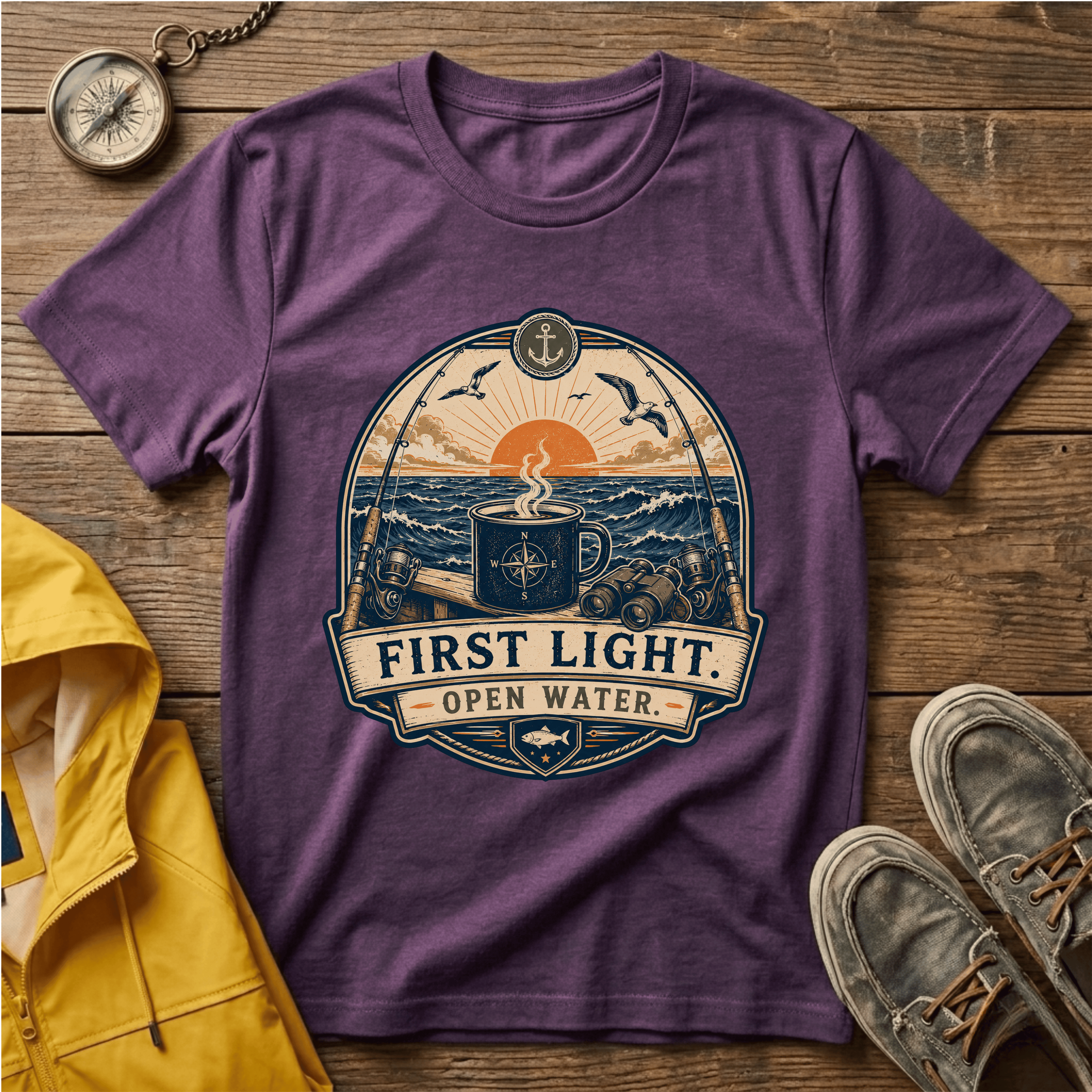 T-Shirt — "First Light Open Water" Sunrise Ocean Graphic Tee