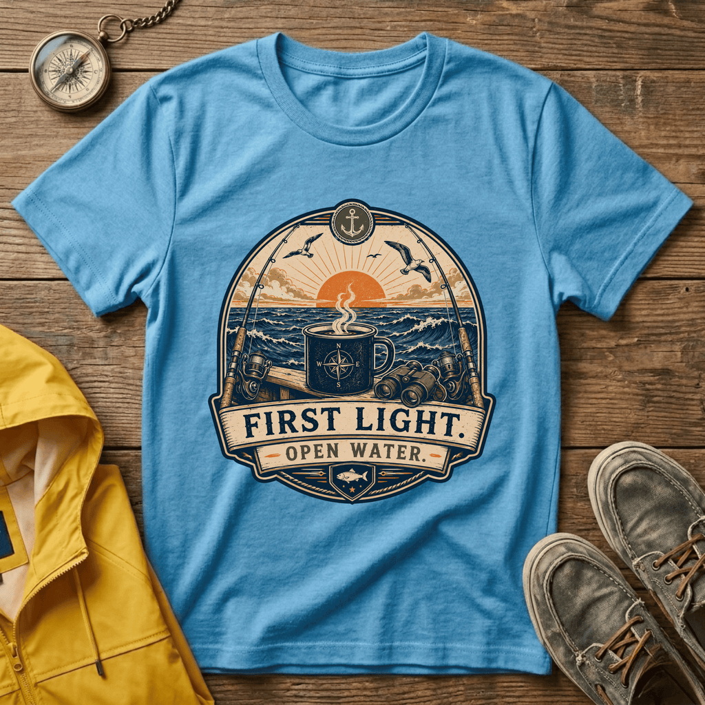 T-Shirt — "First Light Open Water" Sunrise Ocean Graphic Tee