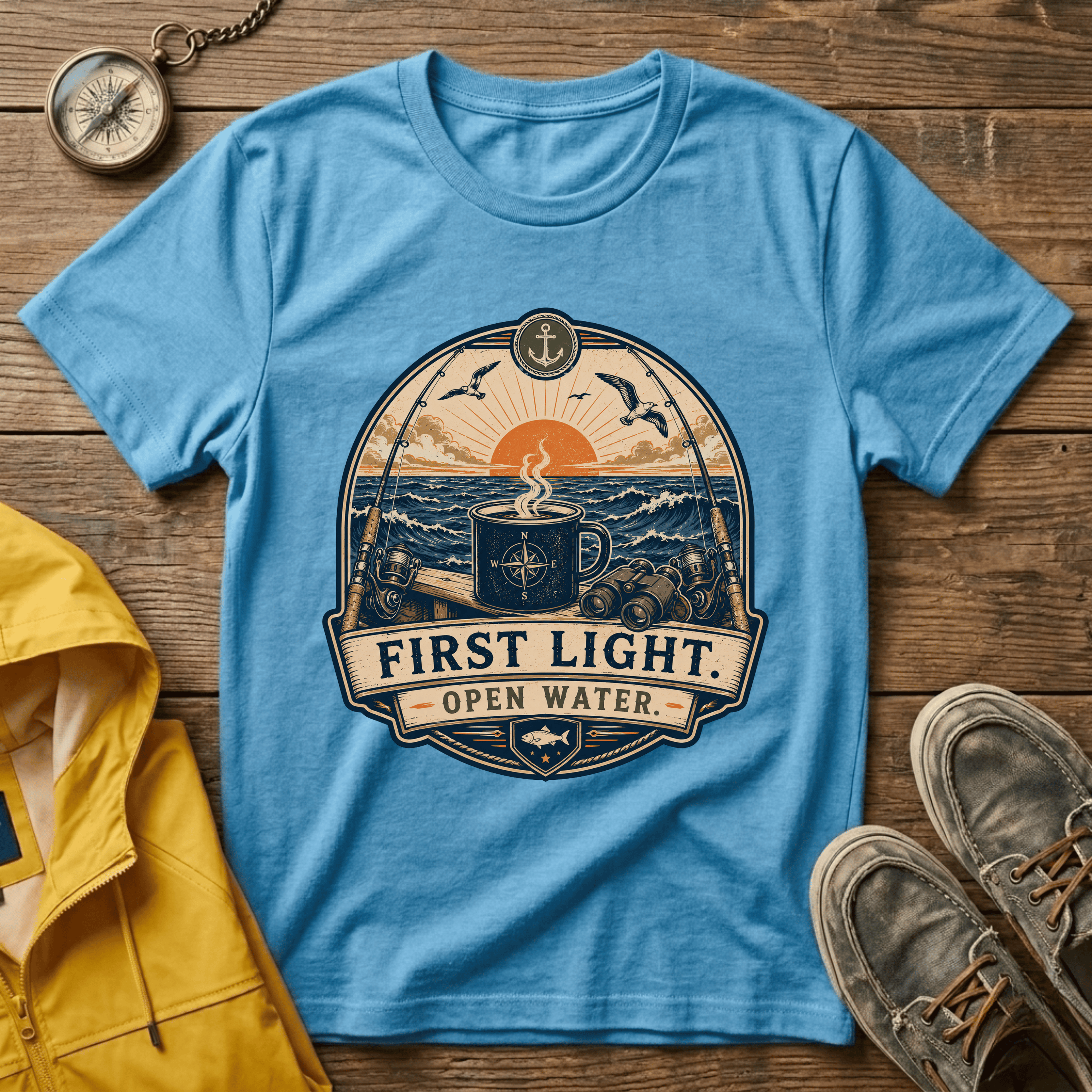 T-Shirt — "First Light Open Water" Sunrise Ocean Graphic Tee
