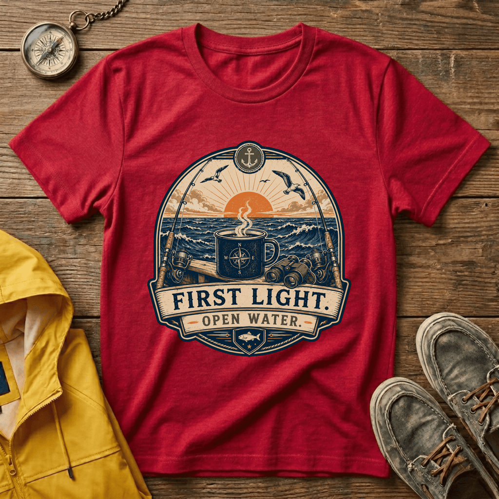 T-Shirt — "First Light Open Water" Sunrise Ocean Graphic Tee