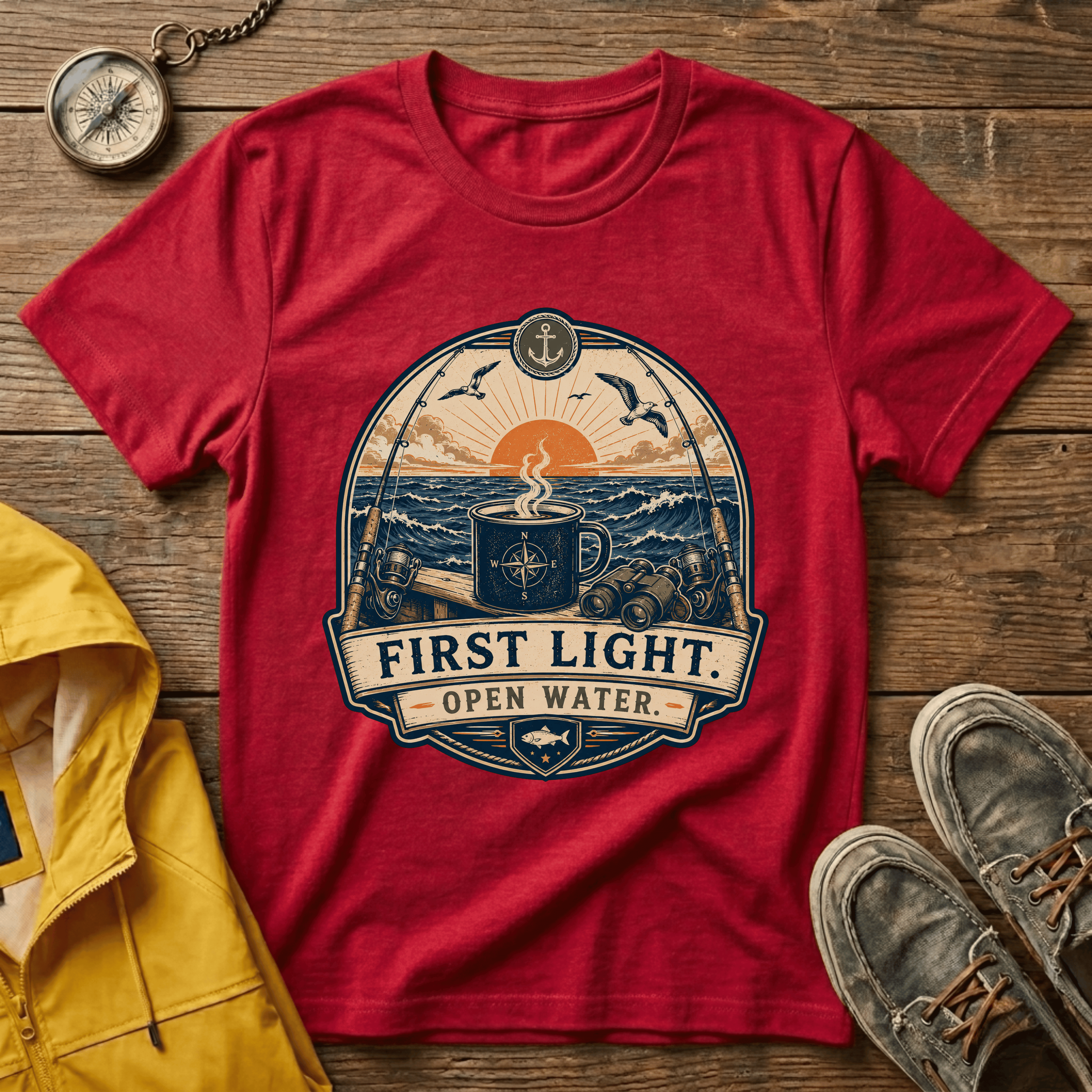 T-Shirt — "First Light Open Water" Sunrise Ocean Graphic Tee