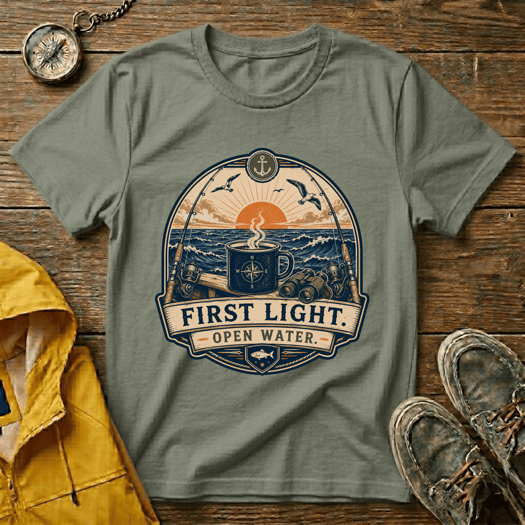 T-Shirt — "First Light Open Water" Sunrise Ocean Graphic Tee