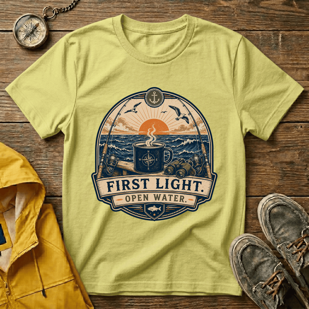 T-Shirt — "First Light Open Water" Sunrise Ocean Graphic Tee