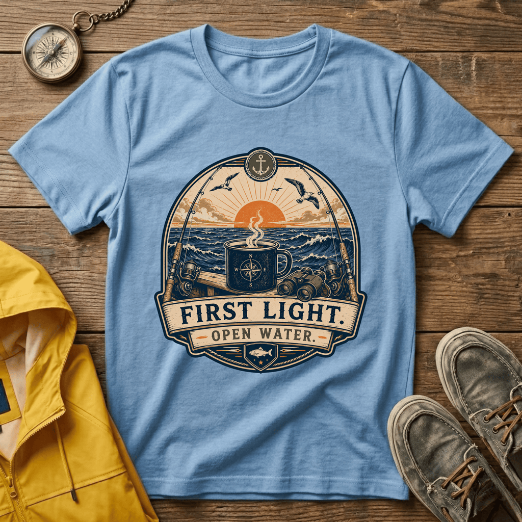 T-Shirt — "First Light Open Water" Sunrise Ocean Graphic Tee
