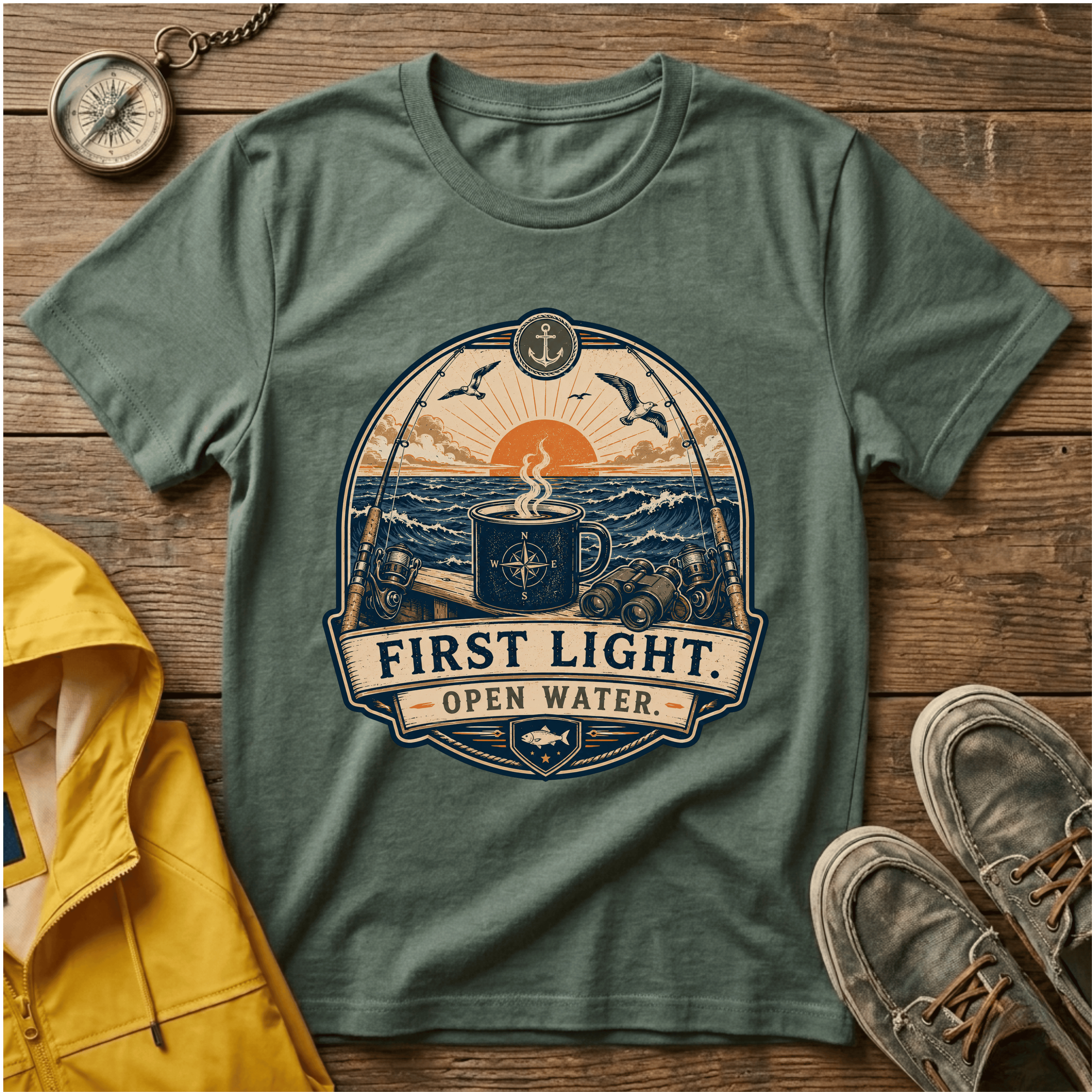 T-Shirt — "First Light Open Water" Sunrise Ocean Graphic Tee