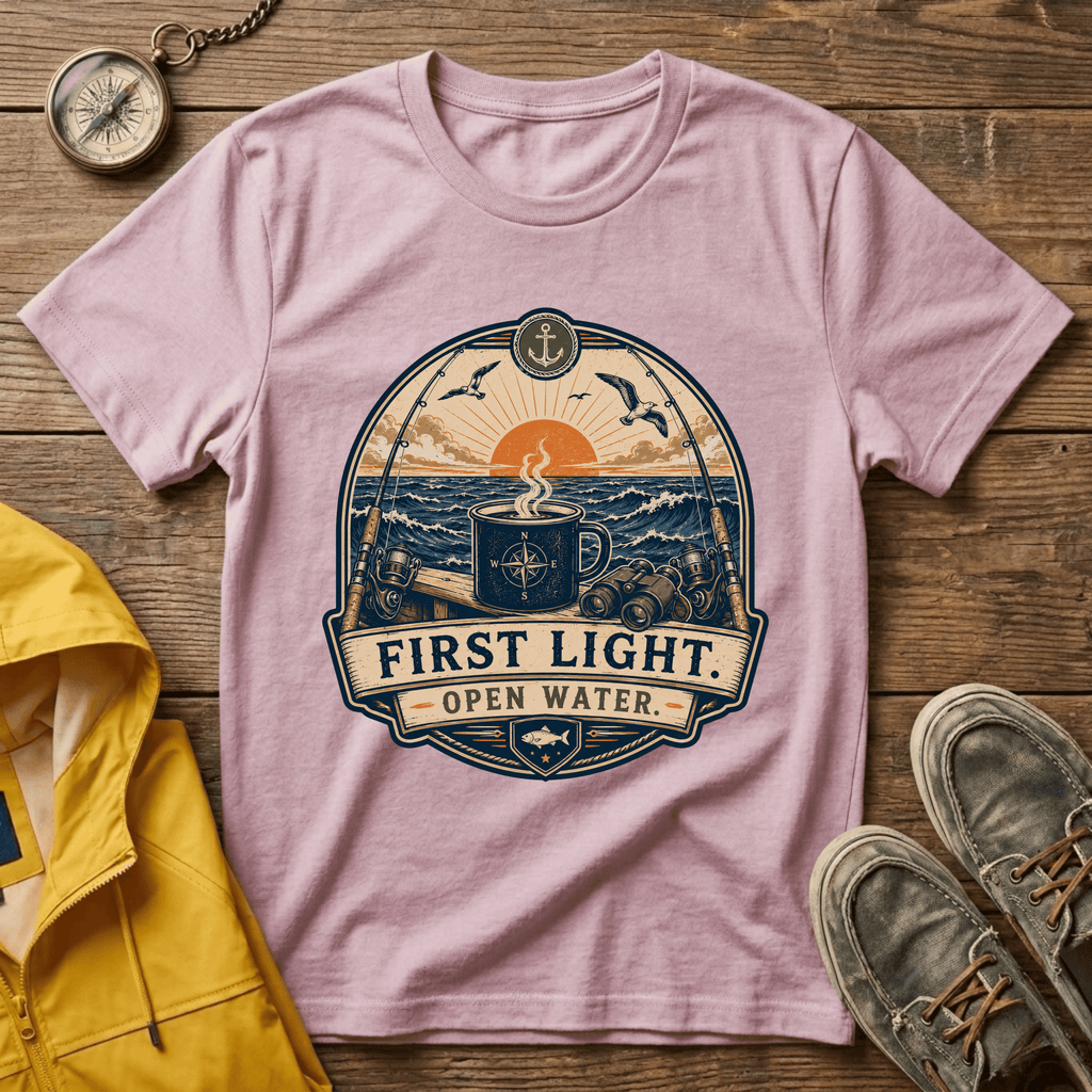 T-Shirt — "First Light Open Water" Sunrise Ocean Graphic Tee