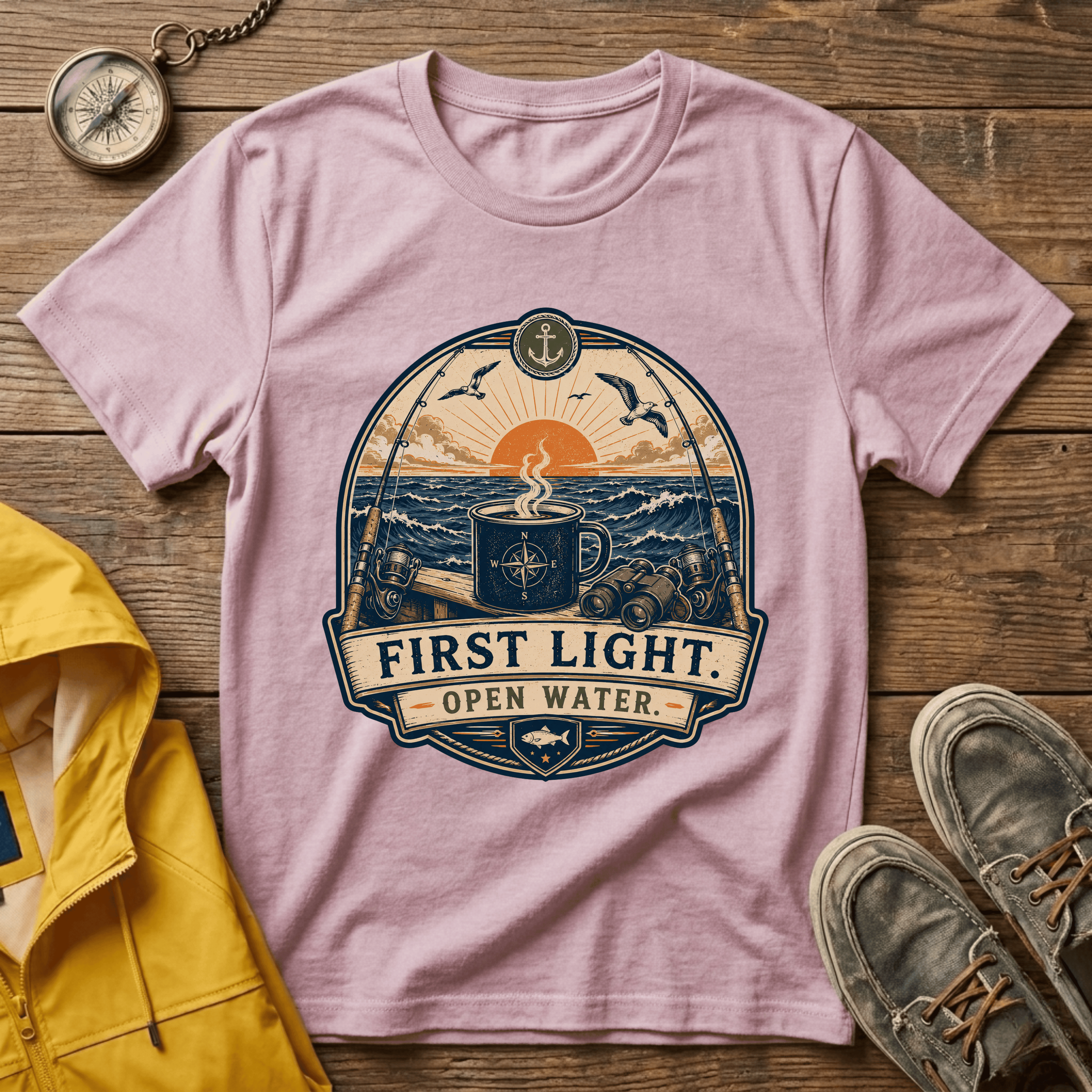 T-Shirt — "First Light Open Water" Sunrise Ocean Graphic Tee