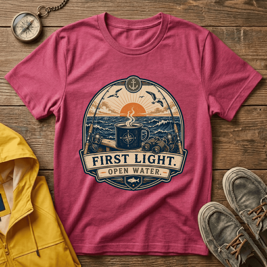 T-Shirt — "First Light Open Water" Sunrise Ocean Graphic Tee