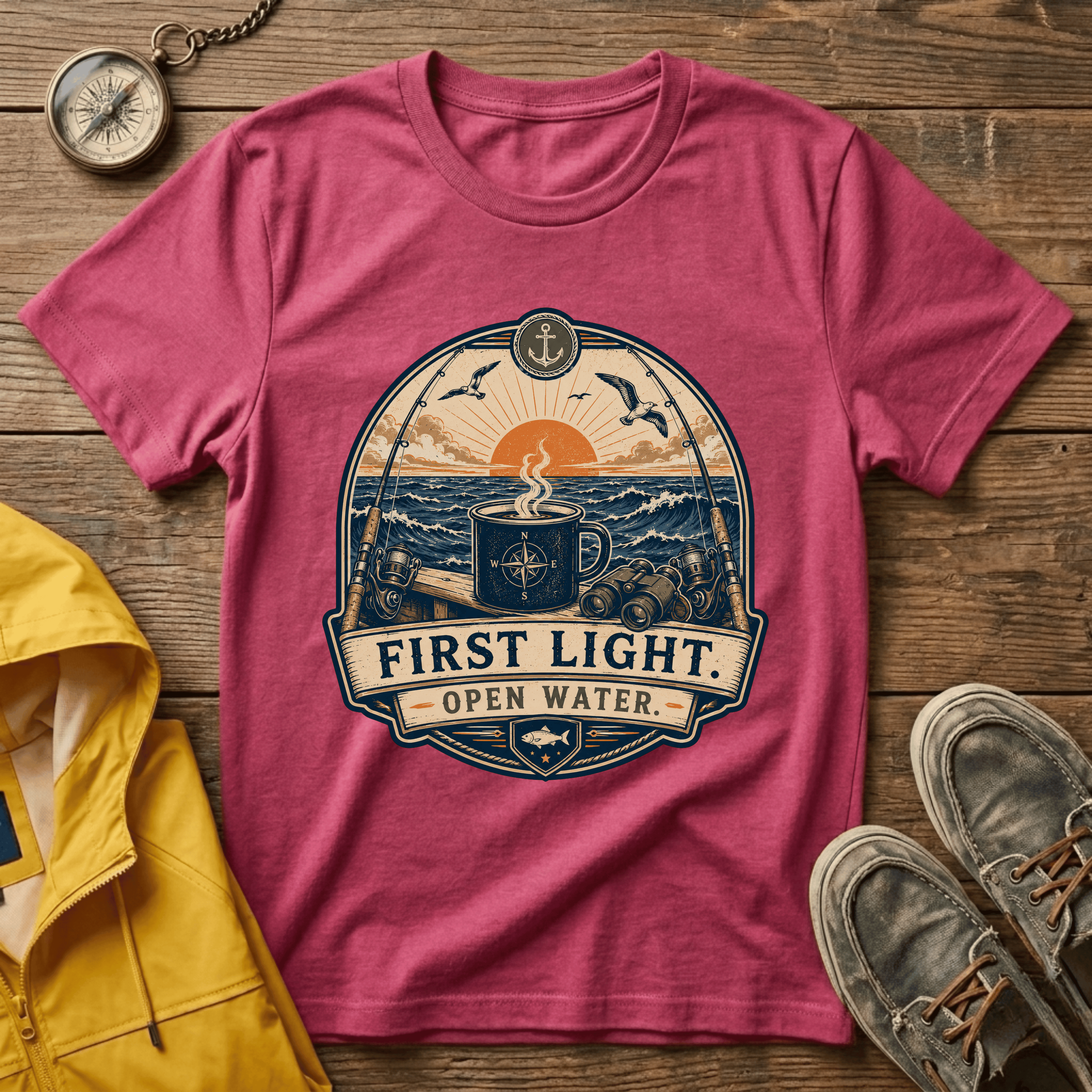 T-Shirt — "First Light Open Water" Sunrise Ocean Graphic Tee
