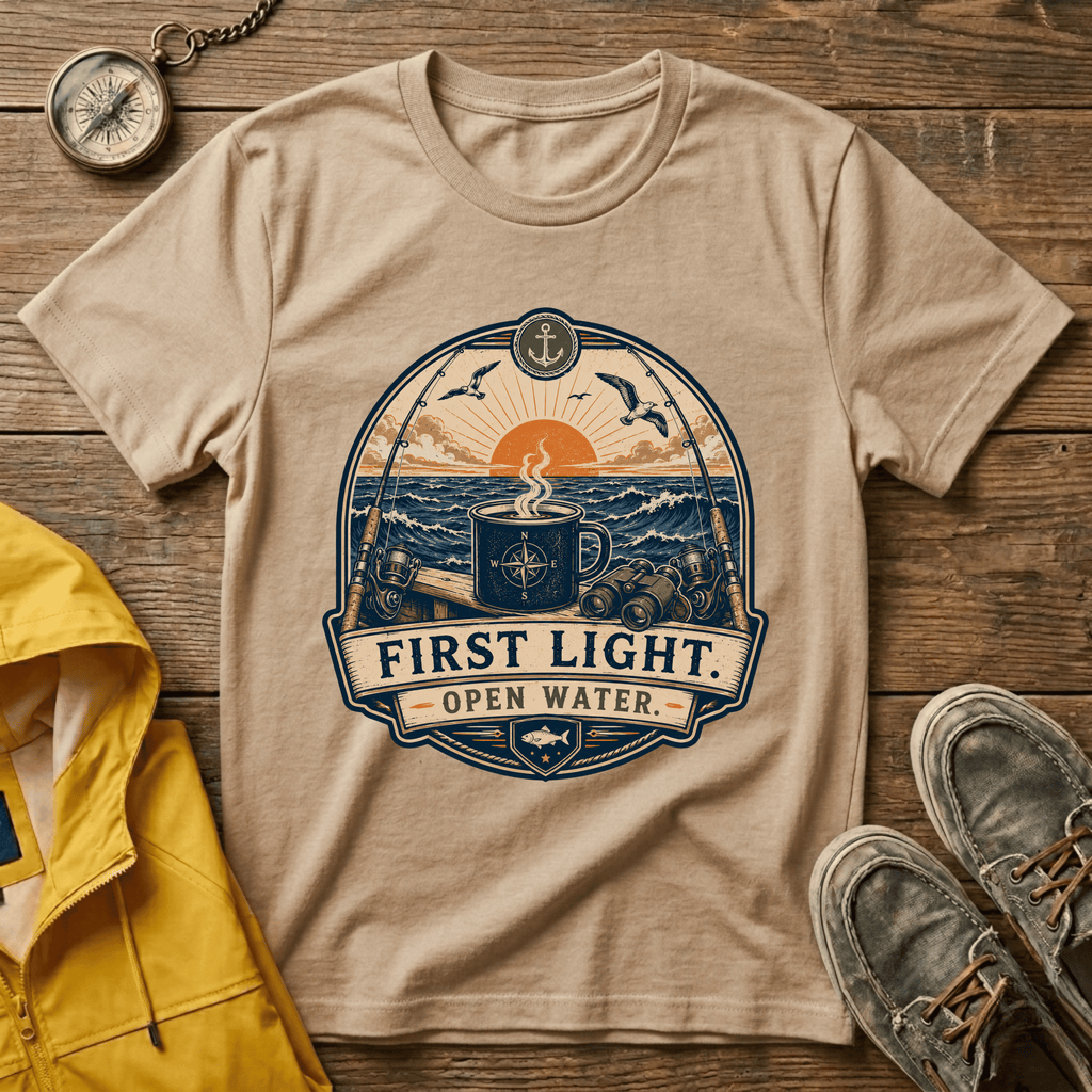 T-Shirt — "First Light Open Water" Sunrise Ocean Graphic Tee