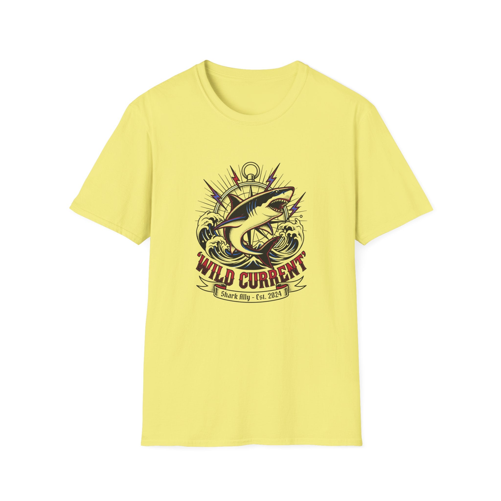 Shark "Wild Current" Graphic T-Shirt — Nautical Fishing Crew Tee