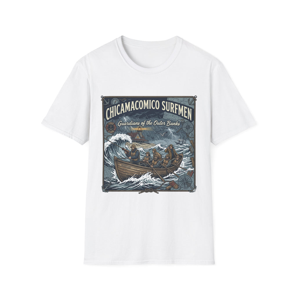 Chicamacomico Surfmen T‑Shirt — "Guardians of the Outer Banks" Vintage Surf Rescue Tee