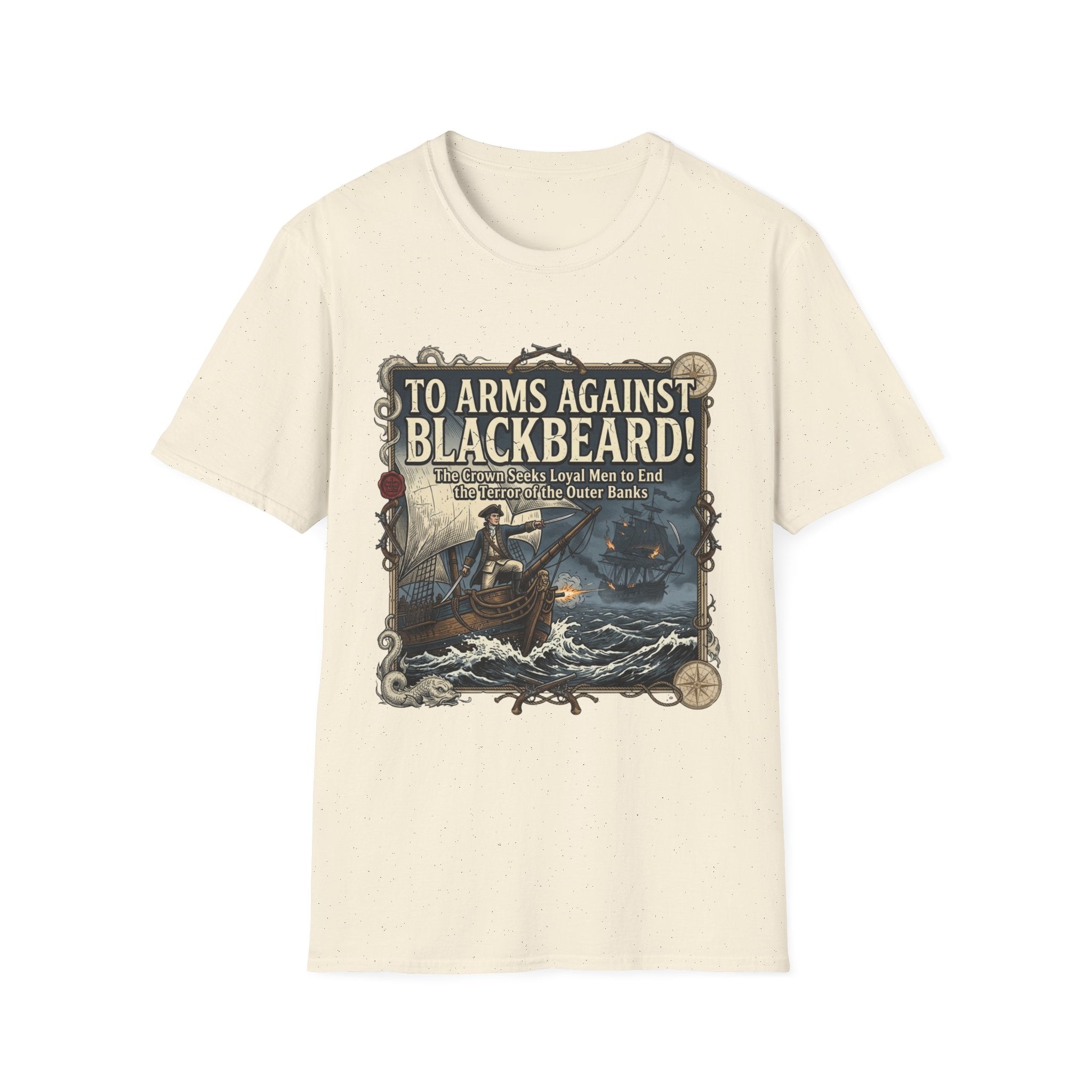 To Arms Against Blackbeard T-Shirt — Vintage Pirate Poster Tee
