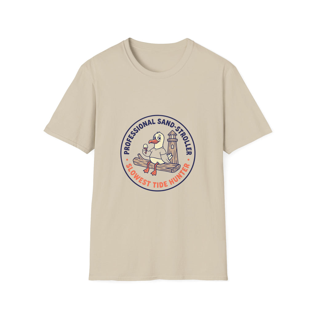 T-Shirt — "Professional Sand Stroller" Seagull Design (Slowest Tide Hunter)