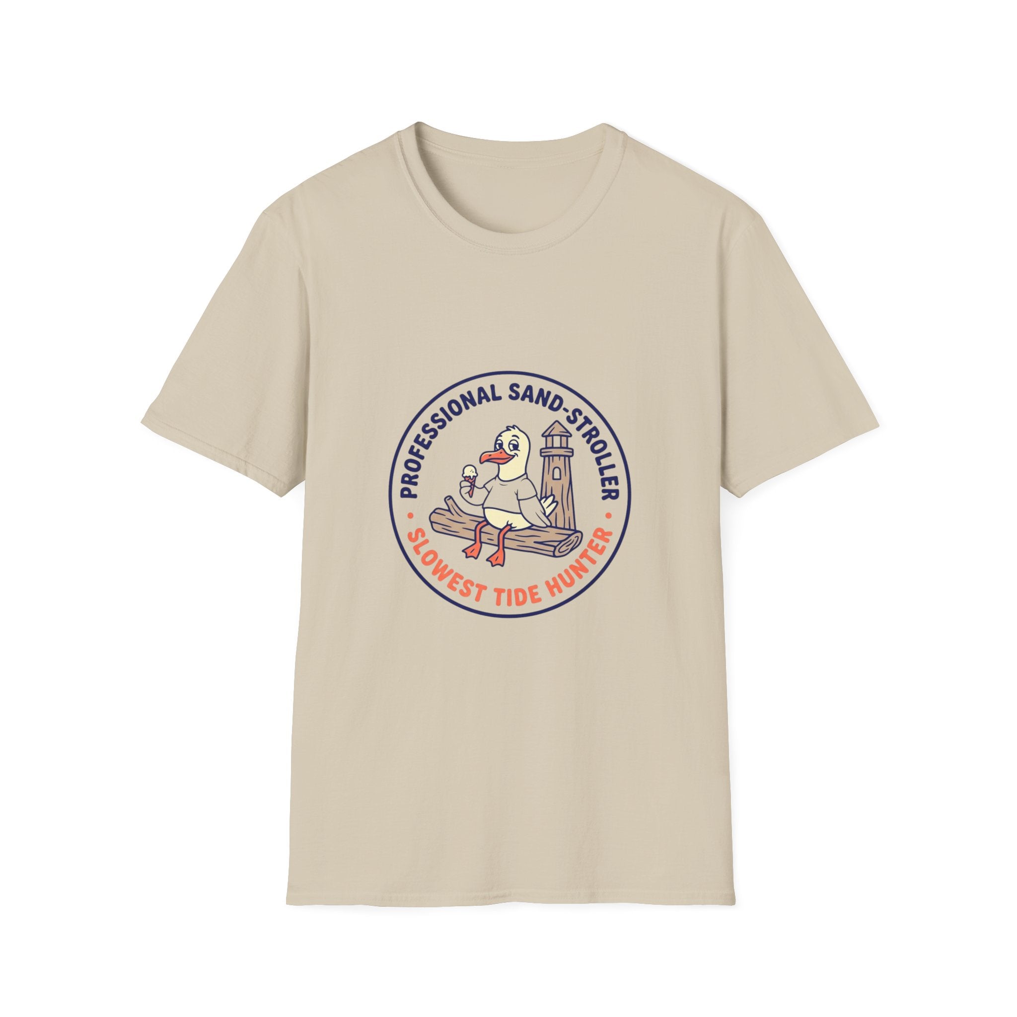T-Shirt — "Professional Sand Stroller" Seagull Design (Slowest Tide Hunter)