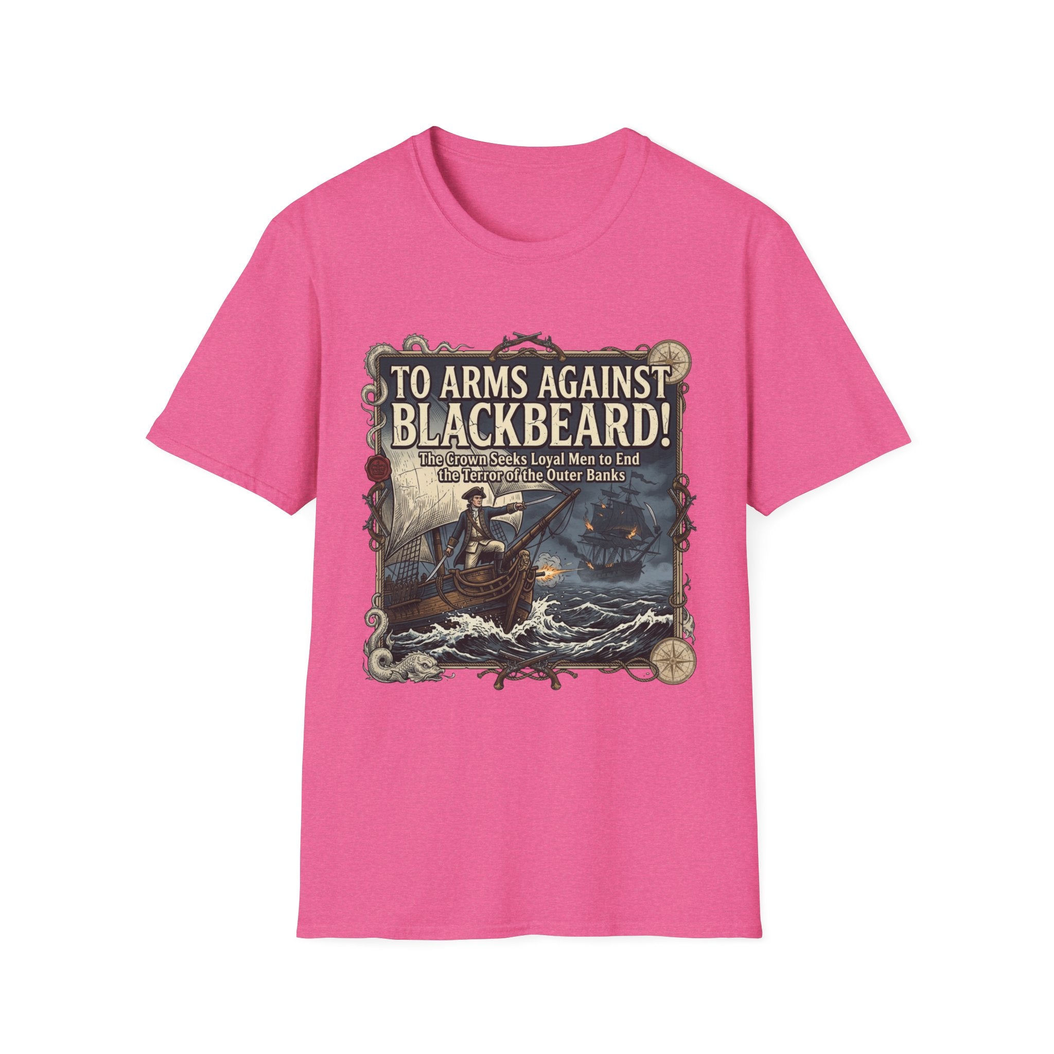 To Arms Against Blackbeard T-Shirt — Vintage Pirate Poster Tee
