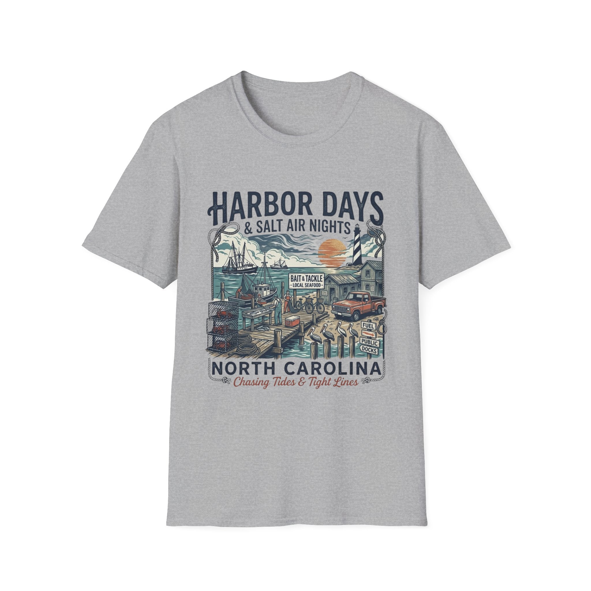 T-shirt Harbor Days — "Harbor Days & Salt Air Nights" T-shirt Vintage Côte de la Caroline du Nord