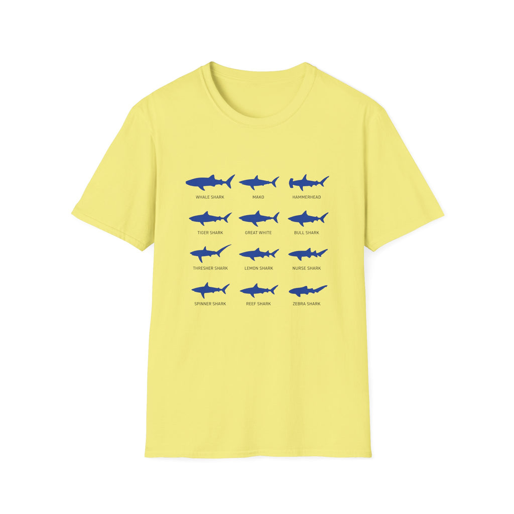 Shark Species Chart T-Shirt – Illustrated Blue Sharks Tee