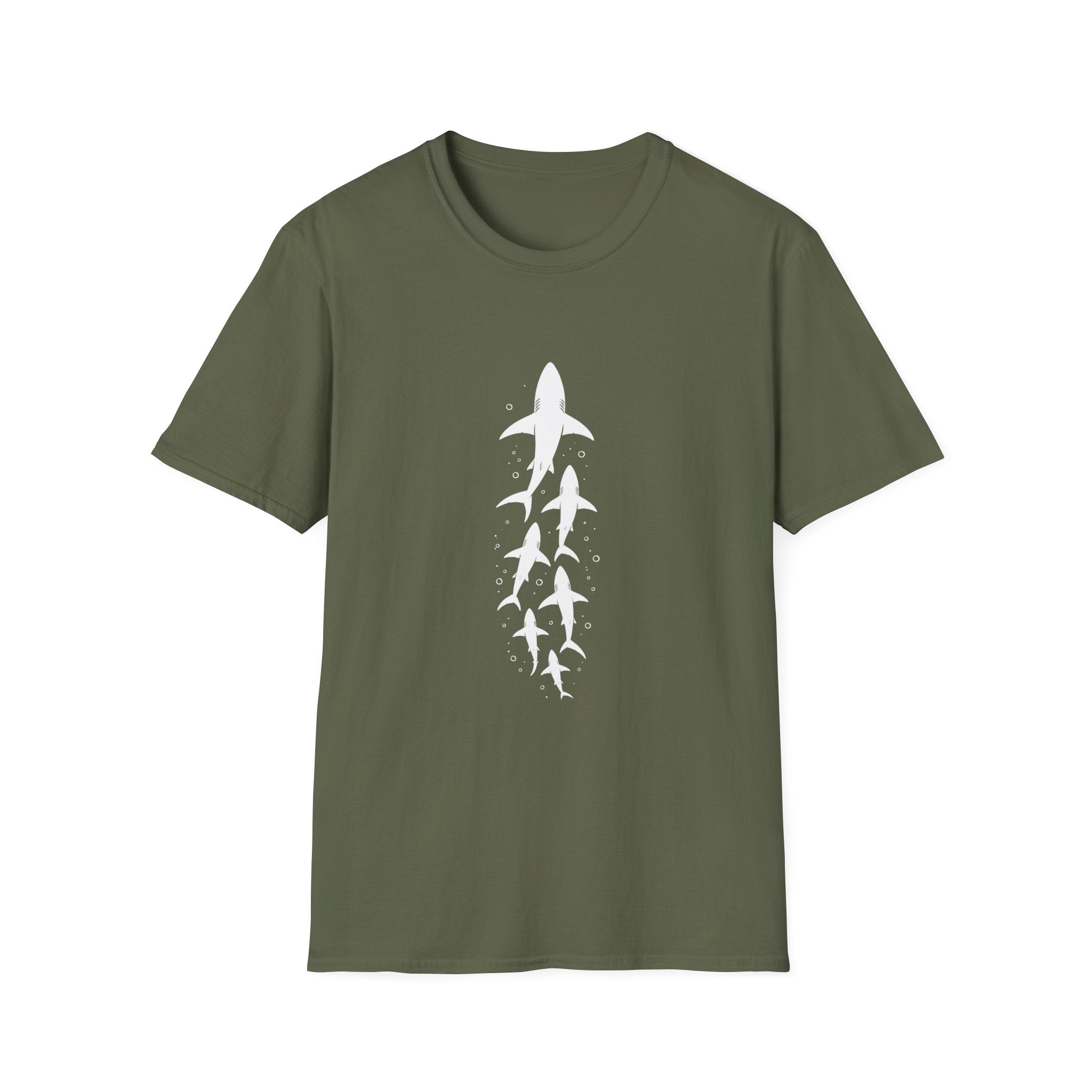 Shark Family Graphic T-Shirt — Vertical White Sharks Design