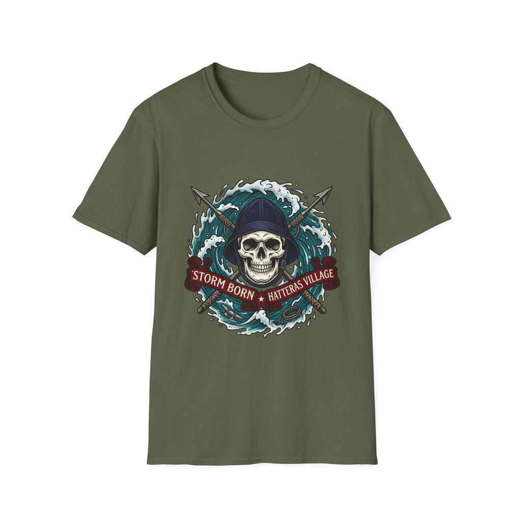 Skull Mariner T-Shirt — "Storm Born, Hatteras Village" Nautical Graphic Tee