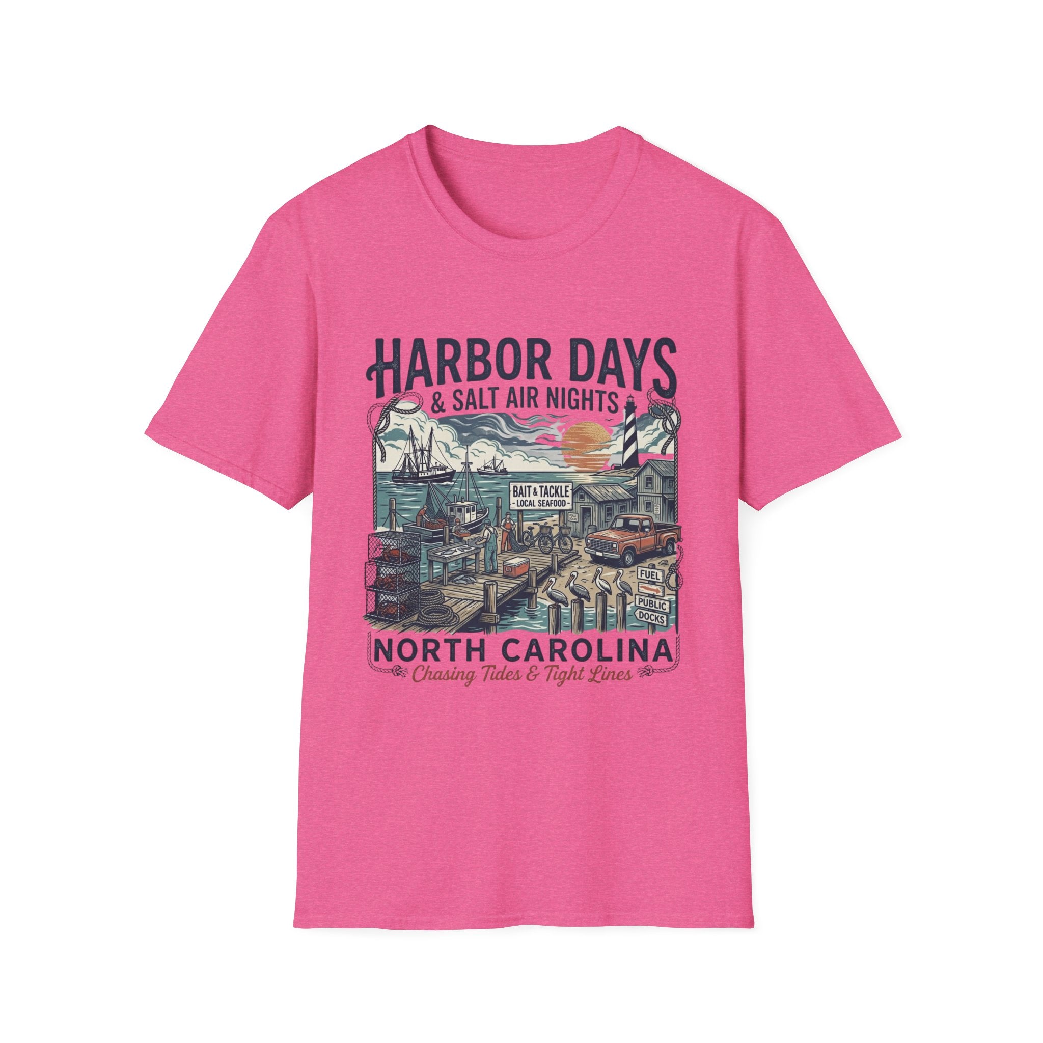 T-shirt Harbor Days — "Harbor Days & Salt Air Nights" T-shirt Vintage Côte de la Caroline du Nord