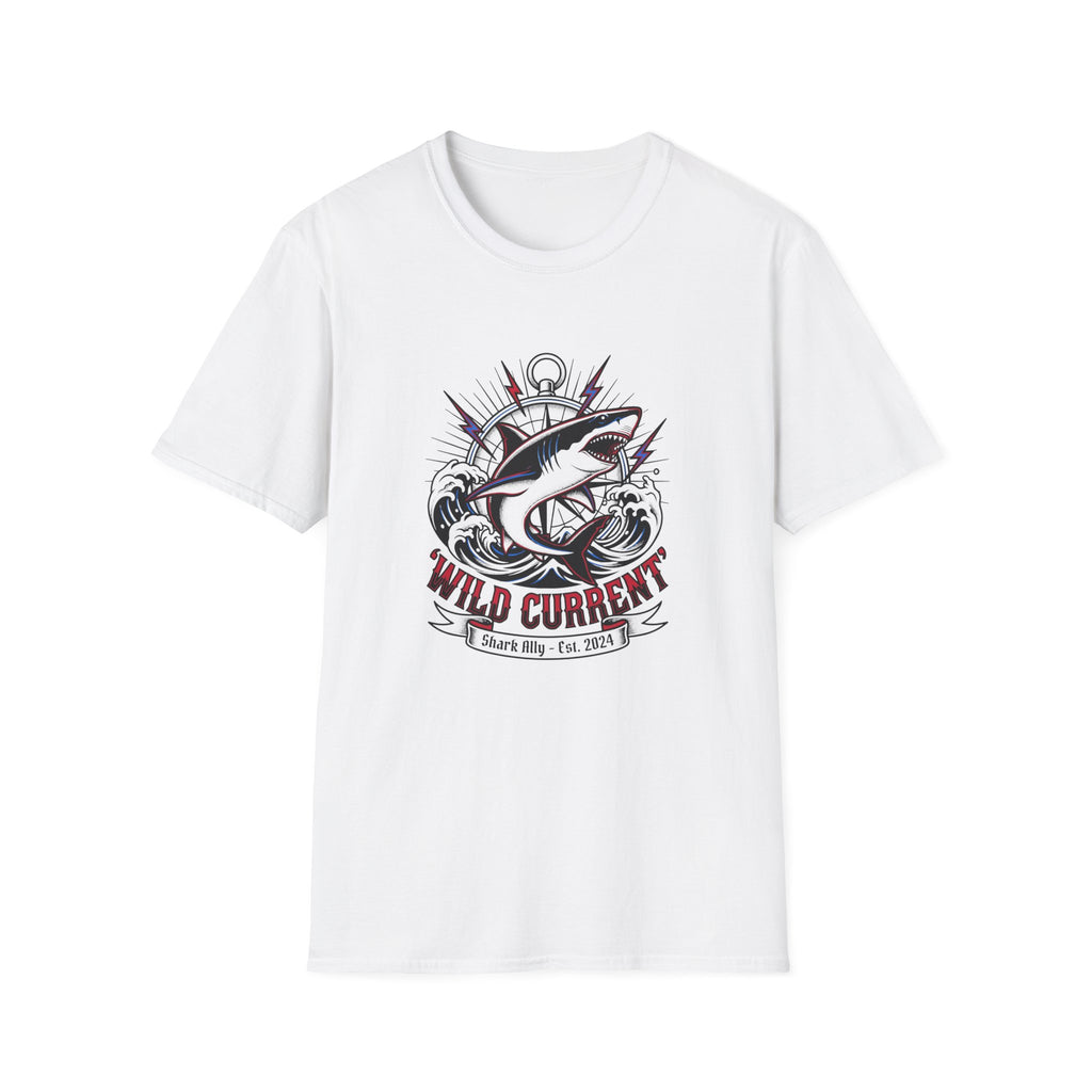 Shark "Wild Current" Graphic T-Shirt — Nautical Fishing Crew Tee