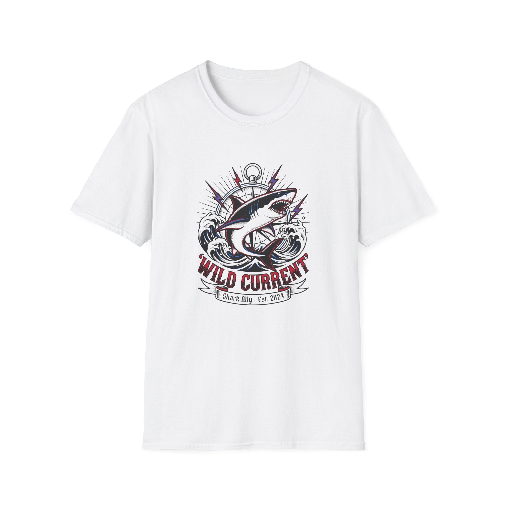 Shark "Wild Current" Graphic T-Shirt — Nautical Fishing Crew Tee