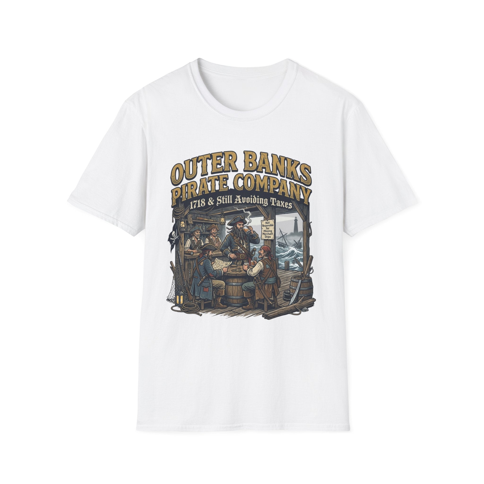 Outer Banks Pirate Company T-Shirt — "1718 & Still Avoiding Taxes" Vintage Nautical Tee