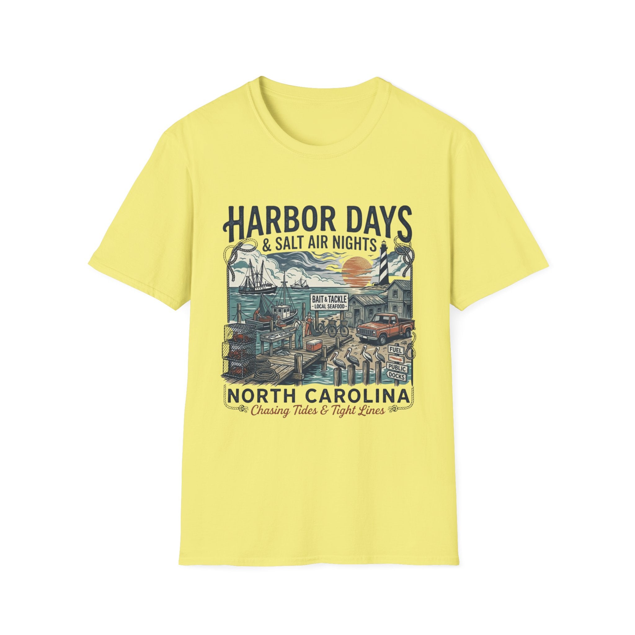 T-shirt Harbor Days — "Harbor Days & Salt Air Nights" T-shirt Vintage Côte de la Caroline du Nord