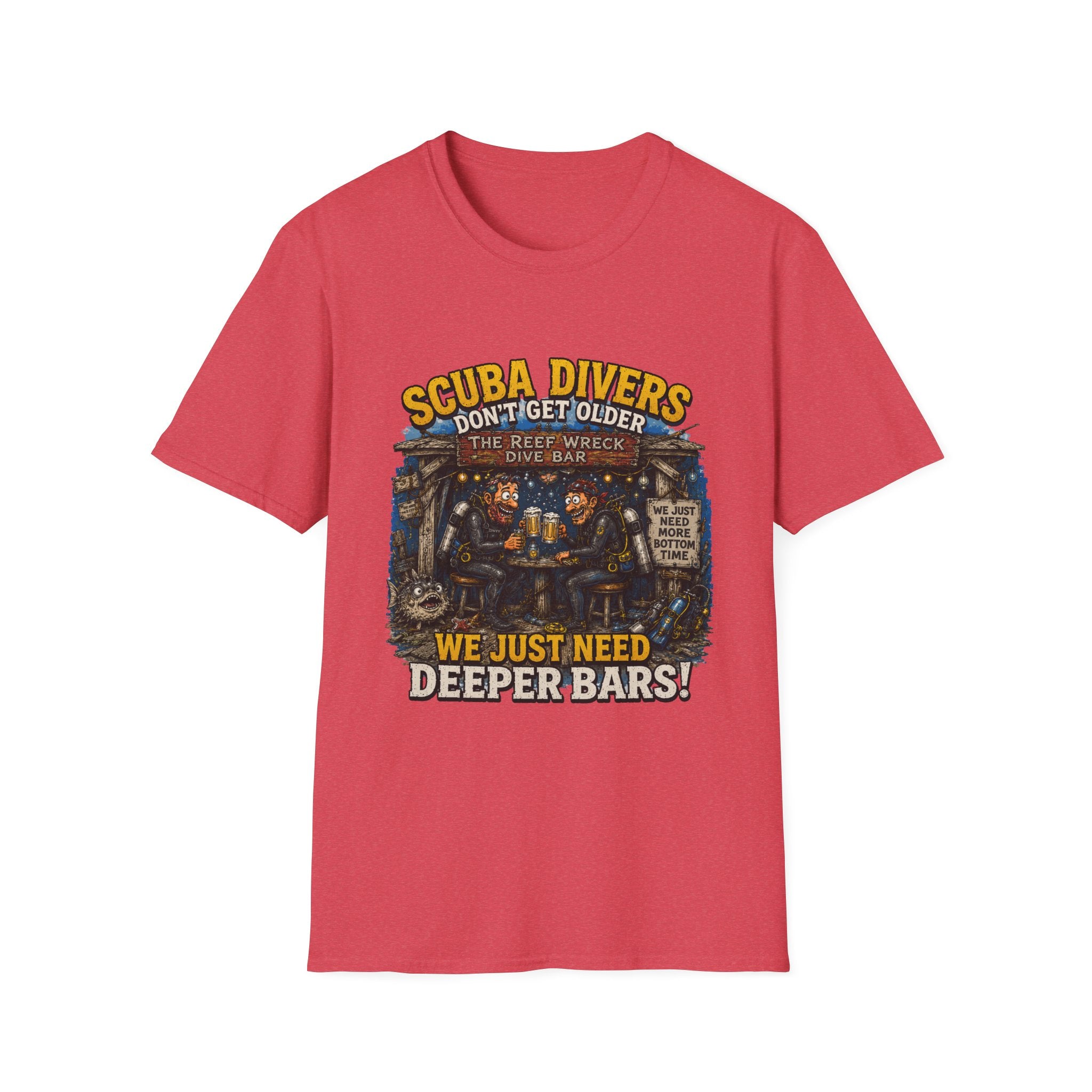 Scuba Divers Don’t Get Older We Just Need Deeper Bars T-Shirt — Funny Diver Tee for Scuba Enthusiasts