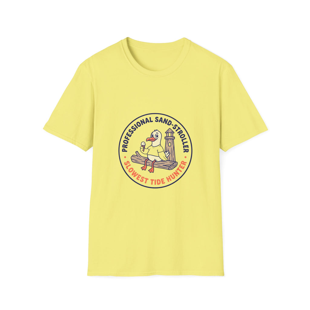 T-Shirt — "Professional Sand Stroller" Seagull Design (Slowest Tide Hunter)