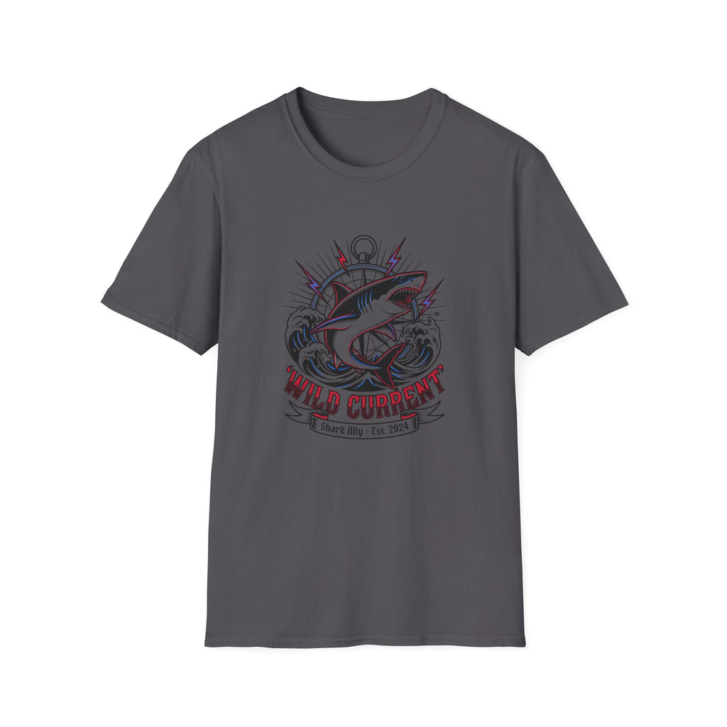 Shark "Wild Current" Graphic T-Shirt — Nautical Fishing Crew Tee