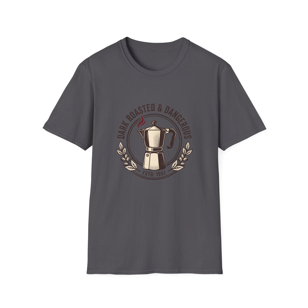 Moka Pot Tee — "Dark Roasted & Dangerous" Coffee T-Shirt
