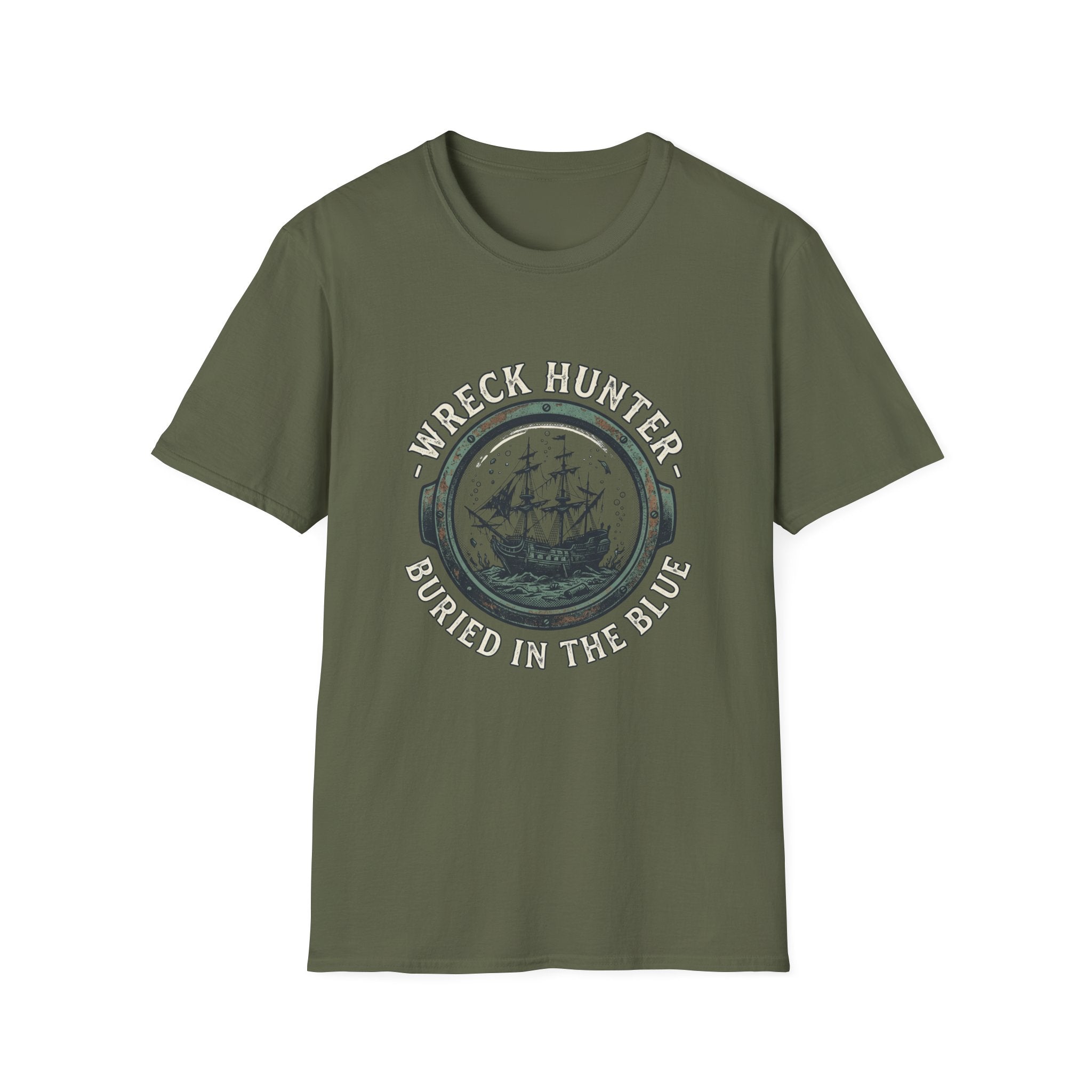 Wreck Hunter T‑Shirt — 'Buried in the Blue' Vintage Shipwreck Design