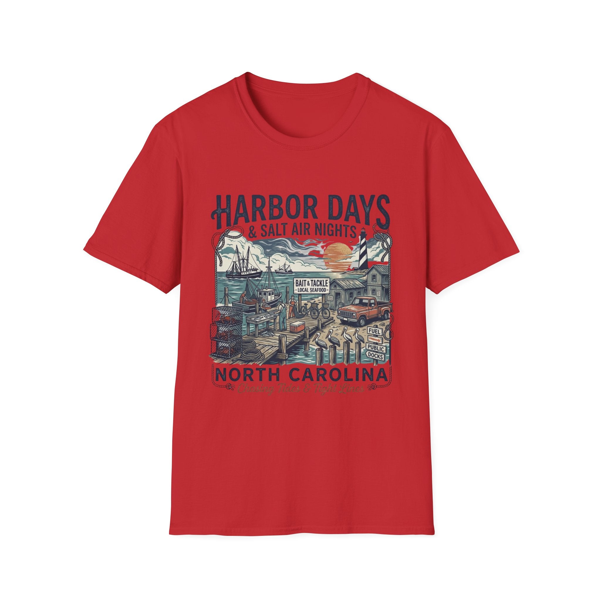 T-shirt Harbor Days — "Harbor Days & Salt Air Nights" T-shirt Vintage Côte de la Caroline du Nord