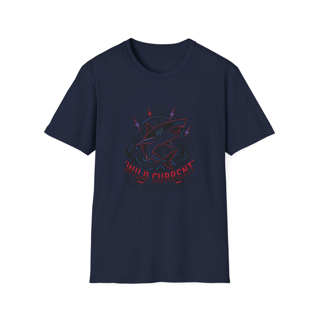 Shark "Wild Current" Graphic T-Shirt — Nautical Fishing Crew Tee