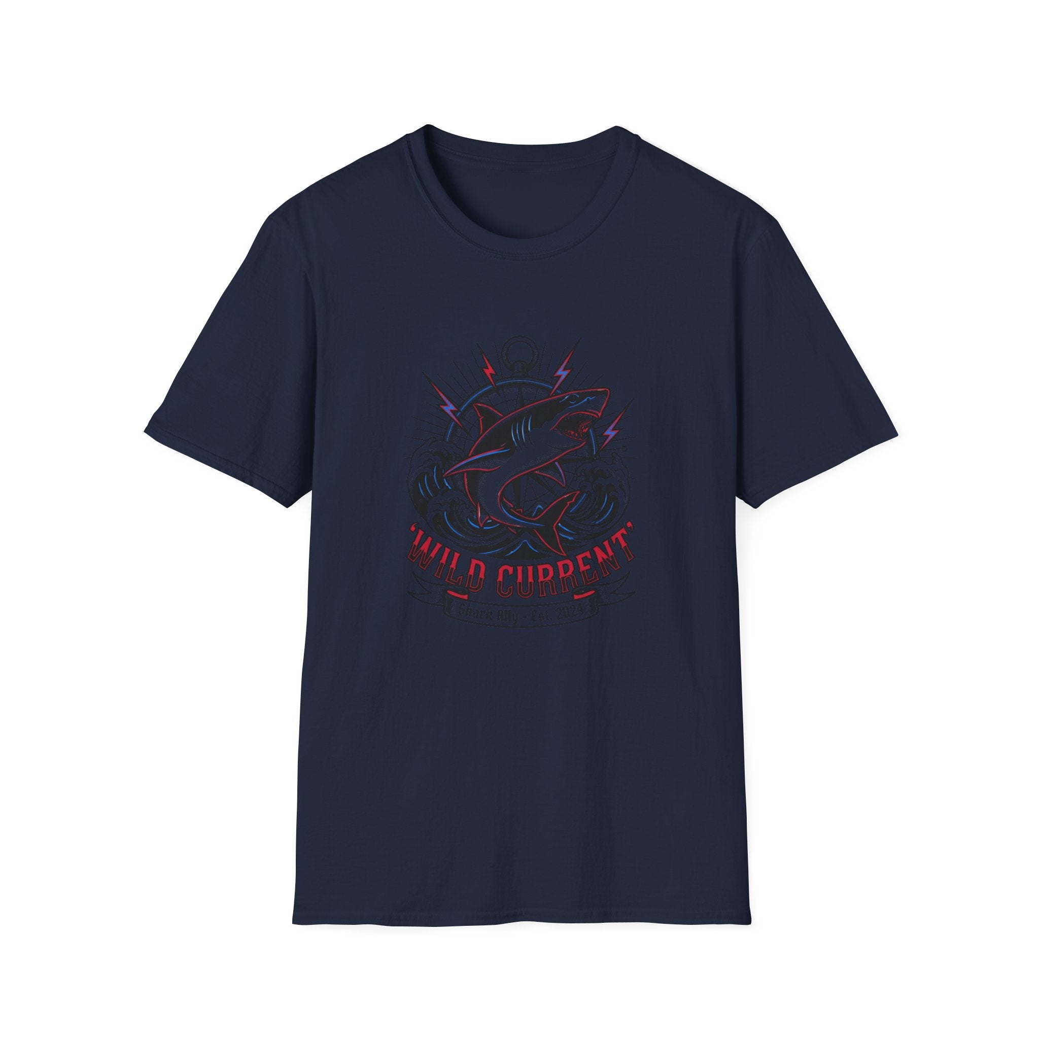 Shark "Wild Current" Graphic T-Shirt — Nautical Fishing Crew Tee