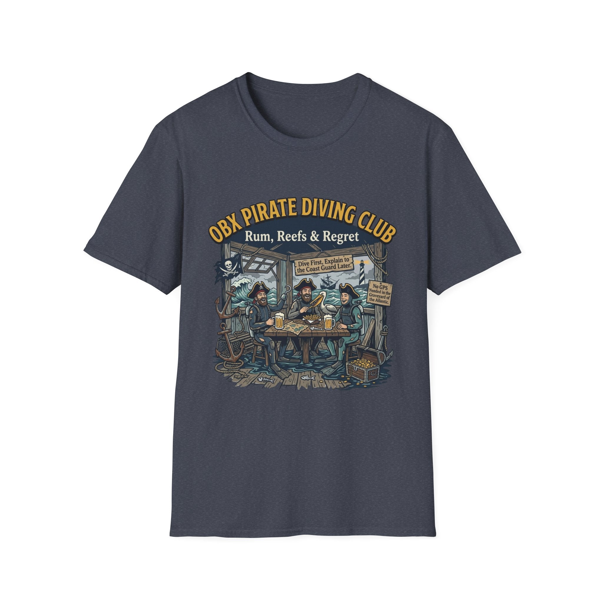 Pirate Diving Club T-Shirt — "Rum, Reefs & Regret" Beach Tee