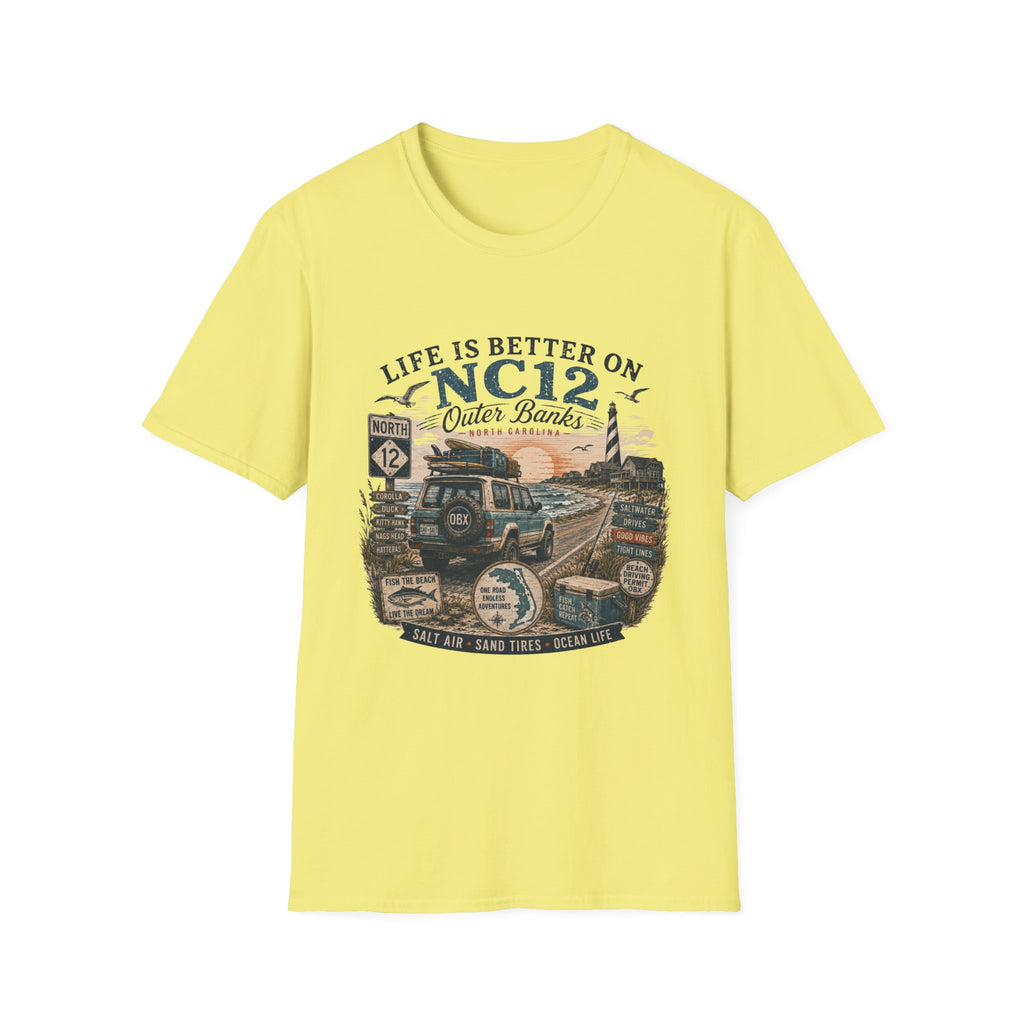Life Is Better on NC 12 Outer Banks T-Shirt — Coastal Beach Road Trip Tee