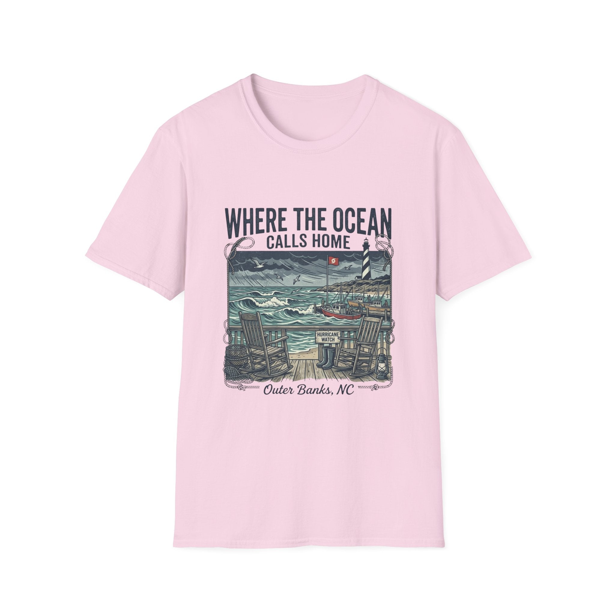 Where the Ocean Calls Home T‑Shirt — Coastal Lighthouse Graphic Tee (Outer Banks)
