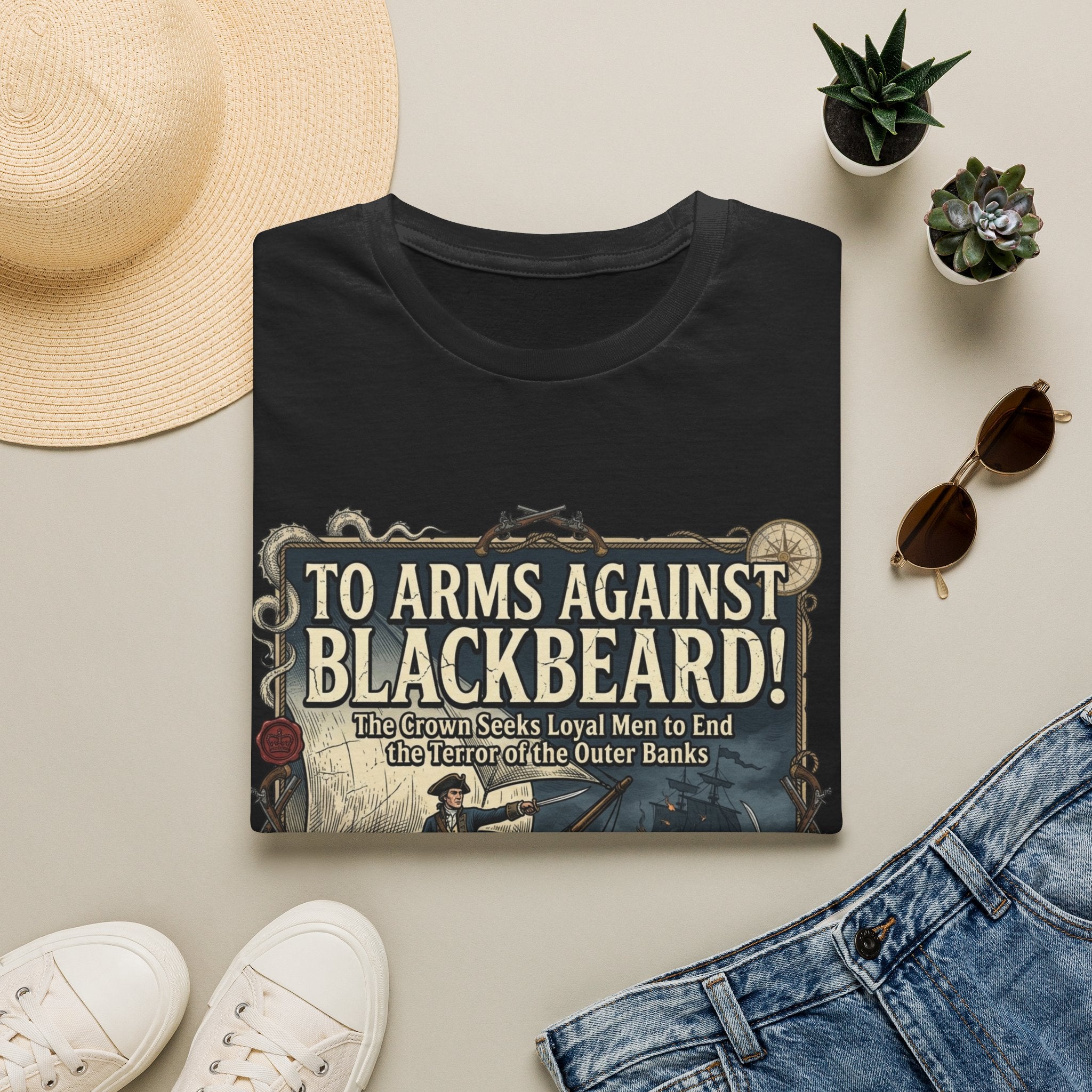 To Arms Against Blackbeard T-Shirt — Vintage Pirate Poster Tee