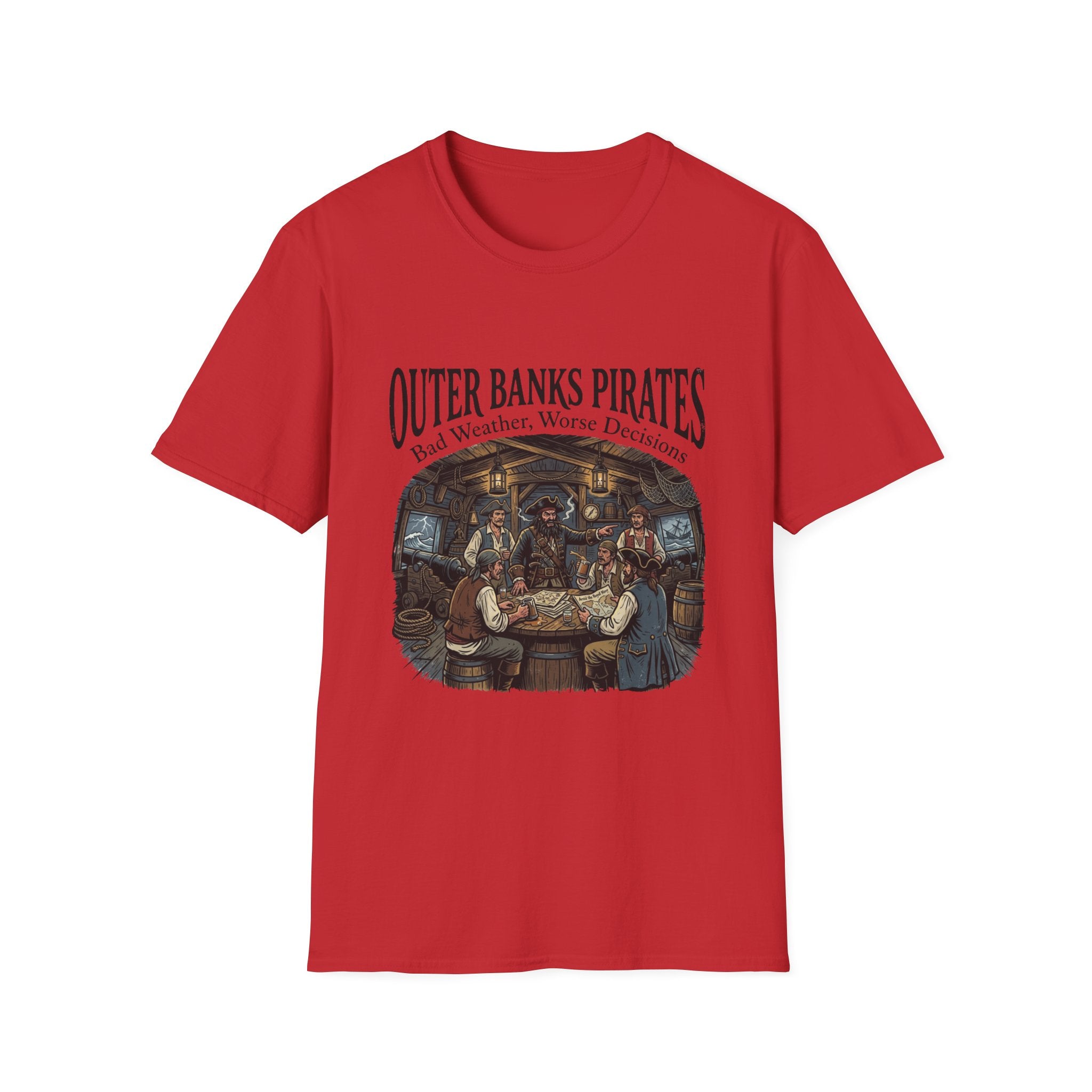 Outer Banks Pirates T-Shirt — "Bad Weather, Worse Decisions" Nautical Pirate Crew Tee